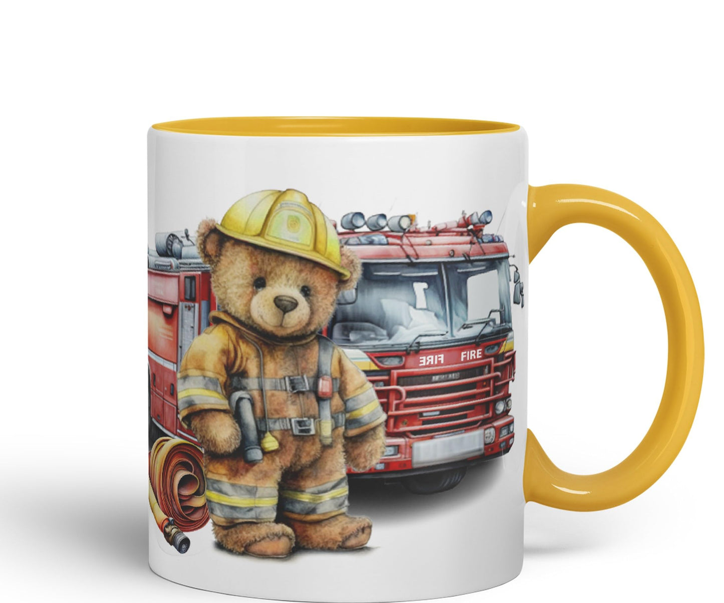 Vixar Teddy Bear Firefighter Firemen Themed Ceramic Mug Coloured Mug Cup Gift Birthday Work Office Tea Coffee
