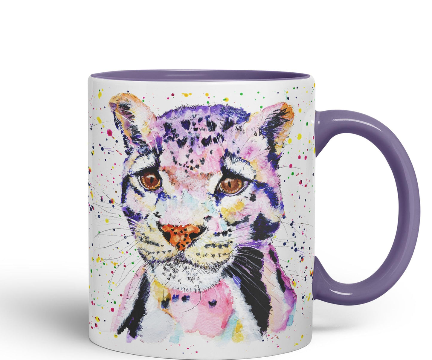Leopart Big Cat Safari animals Watercolour Ceramic Coloured Mug Cup for Tea Coffee Hot brew 330ml 11Oz Gift