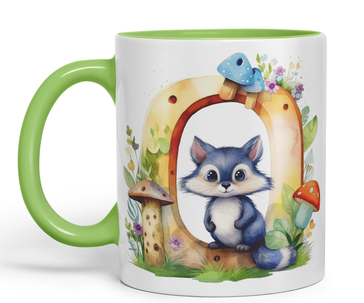 Letter O mug, Animals Alphabet Letter O Monogram animal for kids Ceramic Coloured Mug Cup for Tea Coffee Hot brew 330ml 11Oz Gift