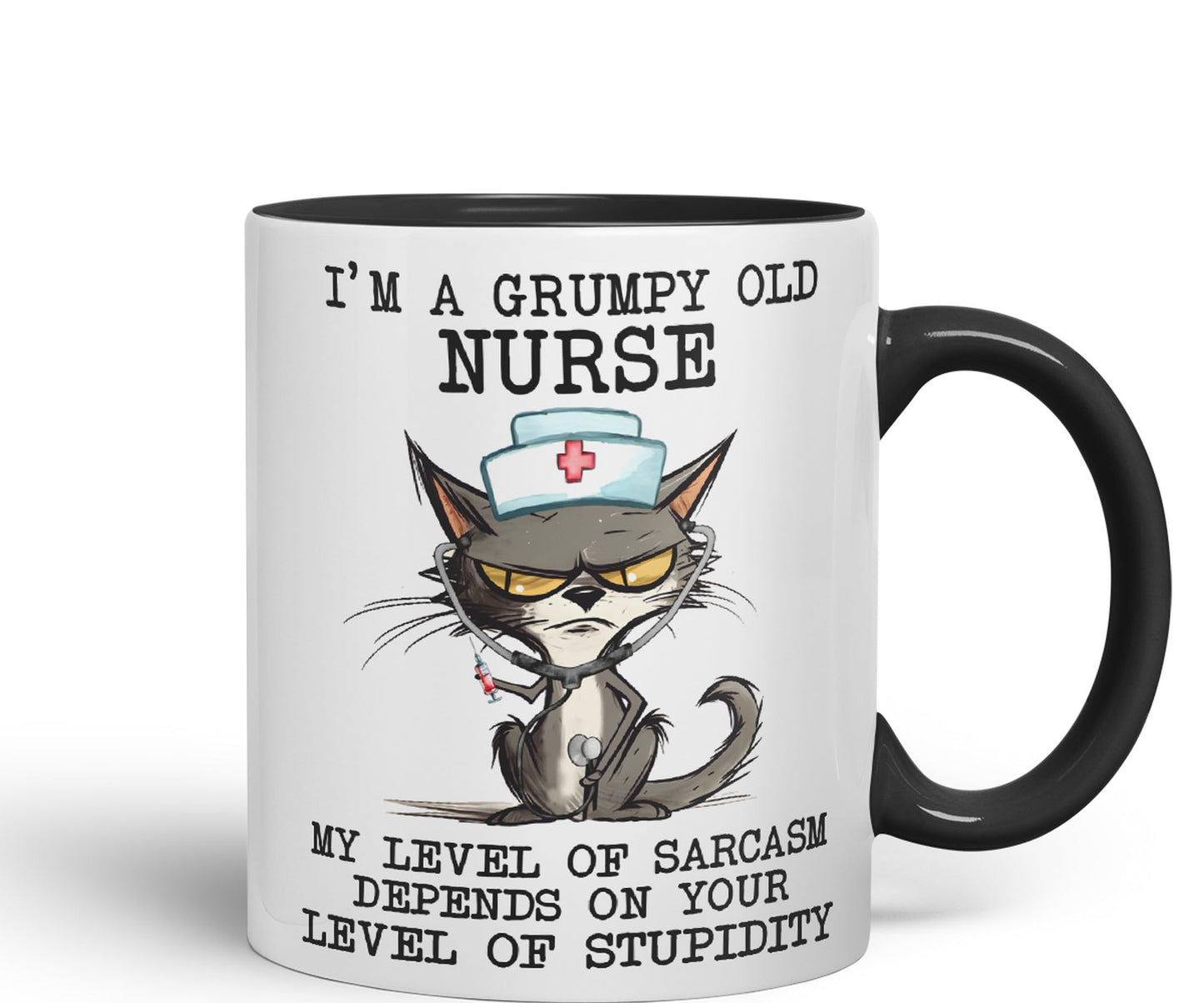 Vixar I'm A Grumpy Old Nurse My Level of Sarcasm Depends on Your Level of Stupidity Cats Sarcastic Joke Ceramic Coloured Mug Cup for Tea Coffee Hot Brew 330ml 11Oz