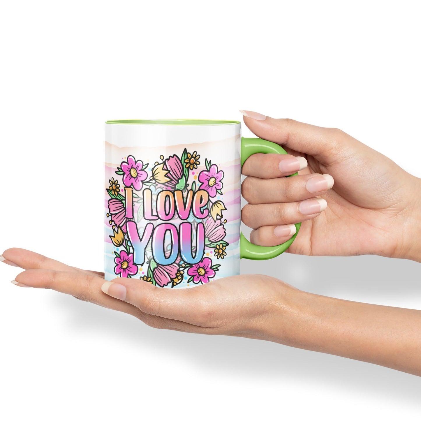 Vixar I Love You Flowers Coloured Ceramic Mug Cup Gift 330ml 11oz Work Office Tea Coffee Valentines