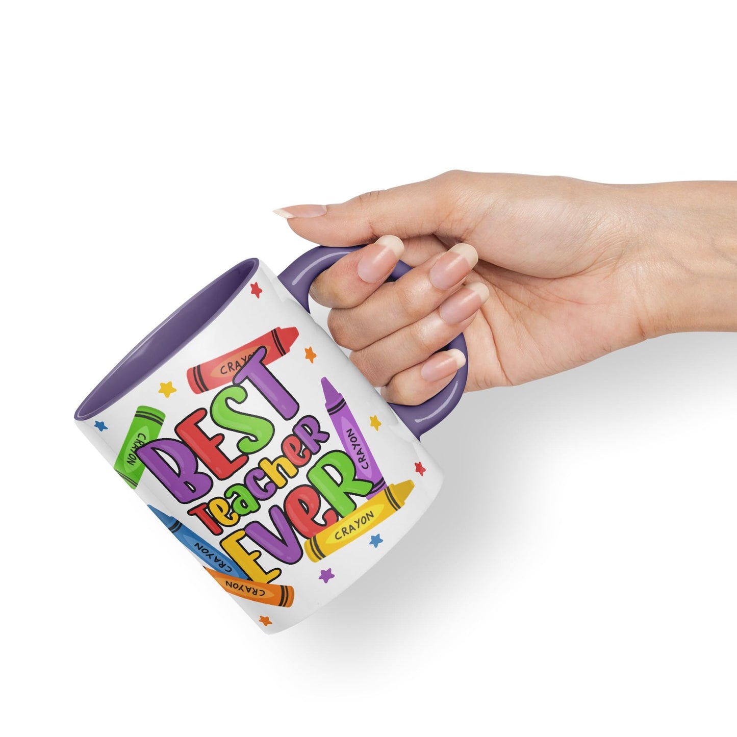 Vixar Best Teacher Ever Crayons, Ceramic 330 ml 11oz Coloured Mug Cup, Teacher Gift from Kids, School Gift, end of Year for Coffee Tea (T5)