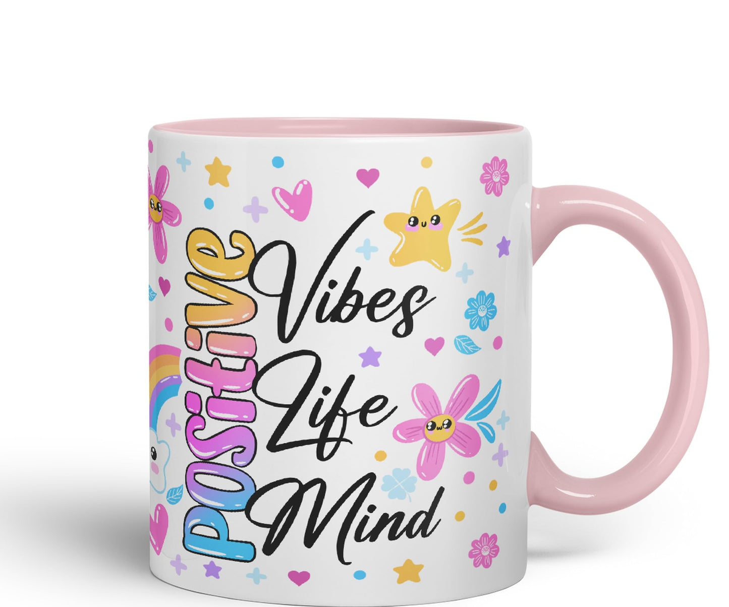 Positive Vibes Life Mind Presents Coloured Ceramic Mug Cup Gift 330ml 11oz Work Office Tea Coffee Gift