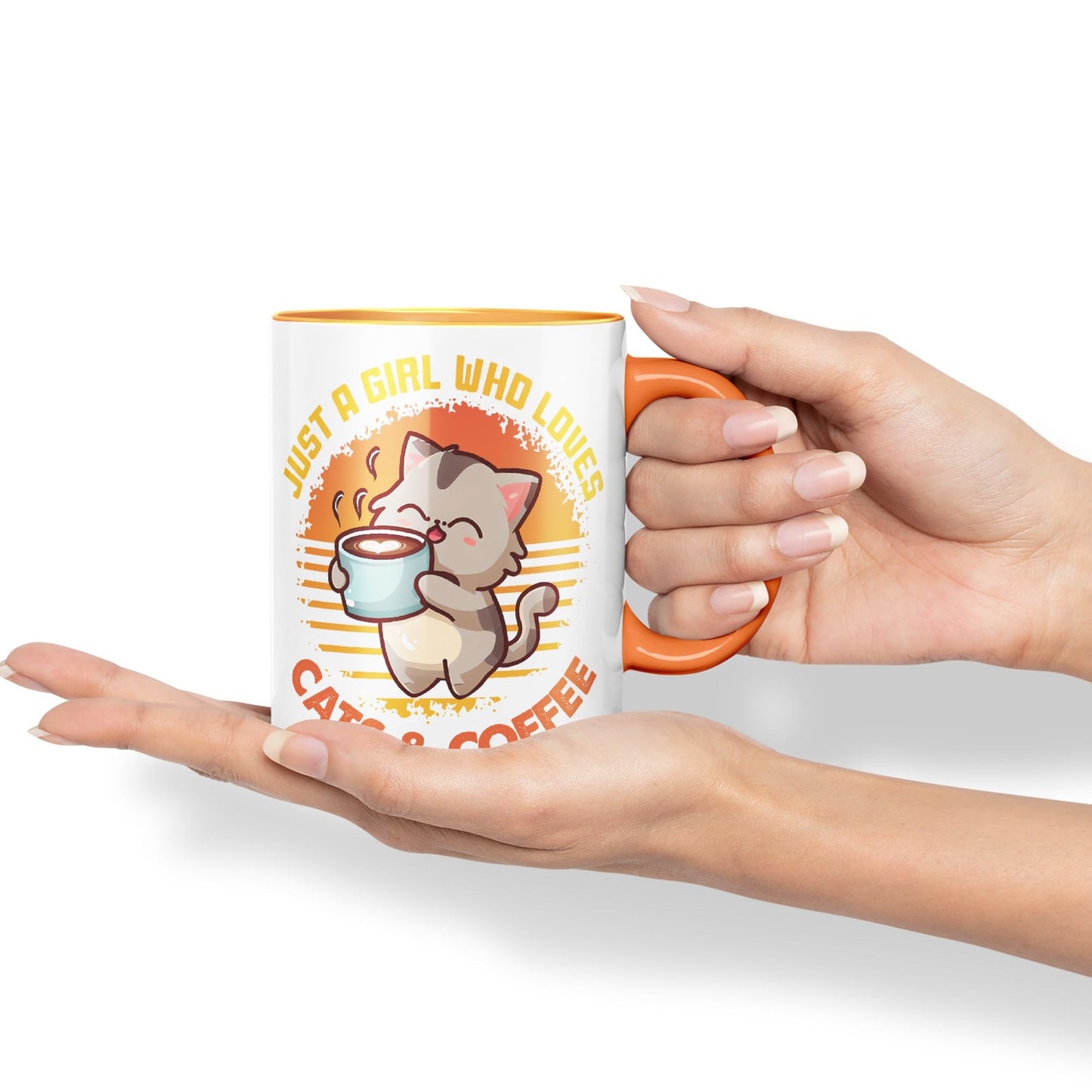 Just a Girl Who Loves Cats & Coffee, cat Sarcastic Joke Ceramic Coloured Mug Cup for Tea Coffee Hot Brew 330ml 11Oz