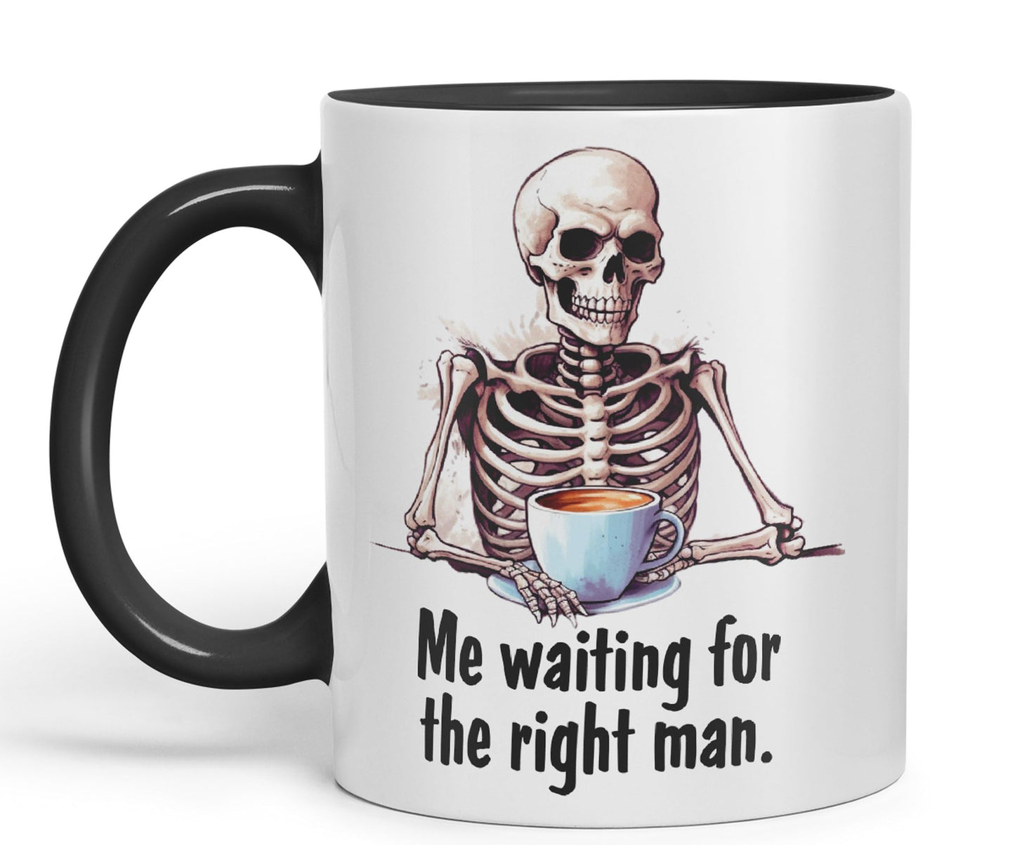 Me Waiting for The Right Man, Sarcastic Joke Ceramic Coloured Mug Cup for Tea Coffee Hot Brew 330ml 11 Oz Gift