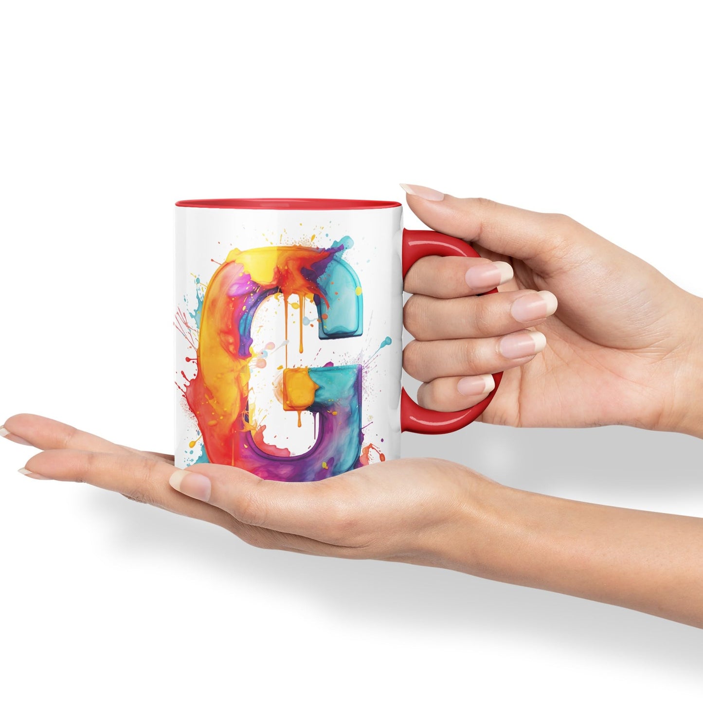 Letter G mug, Alphabet Letter G Monogram watercolour Ceramic Coloured Mug Cup for Tea Coffee Hot brew 330ml 11Oz Gift