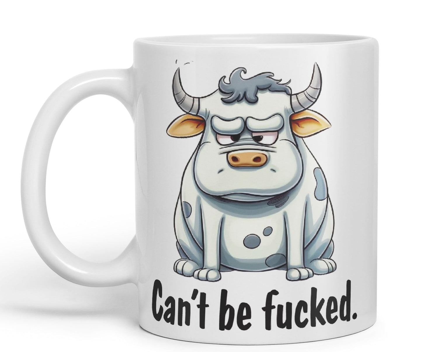 Can't be Fucked Cow Sarcastic Joke Ceramic Coloured Mug Cup for Tea Coffee Hot Brew 330ml 11Oz
