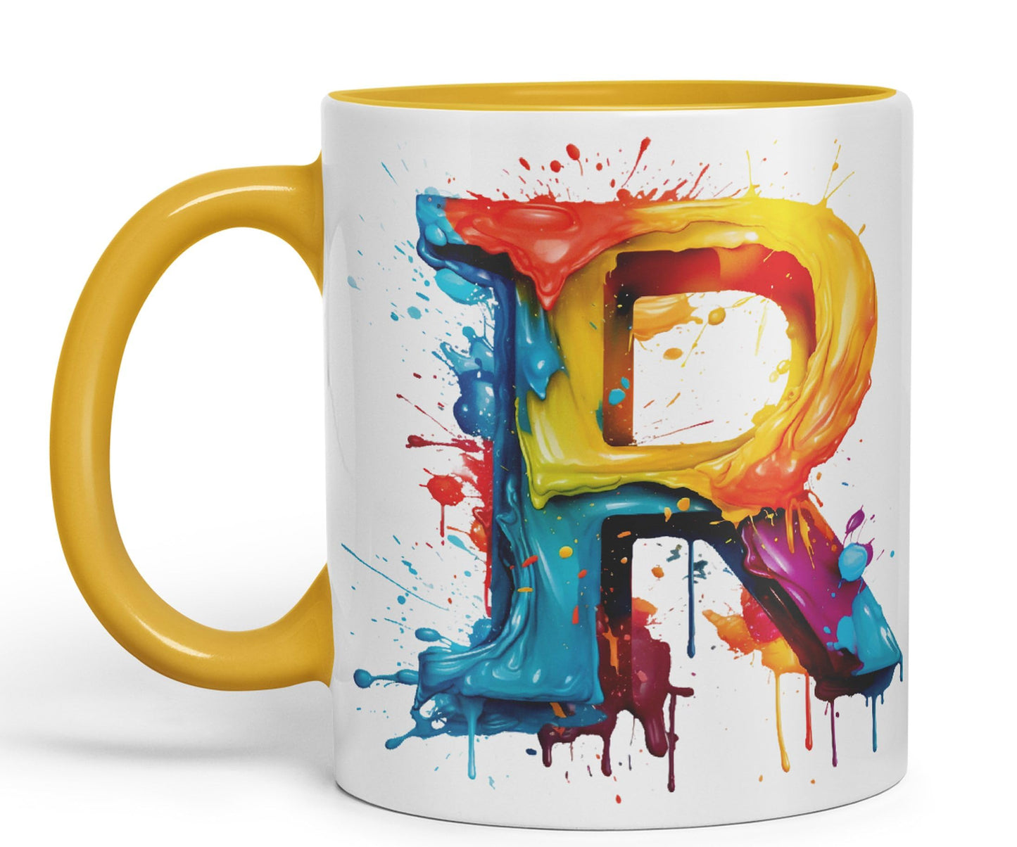 Letter R mug, Alphabet Letter R Monogram watercolour Ceramic Coloured Mug Cup for Tea Coffee Hot brew 330ml 11Oz Gift