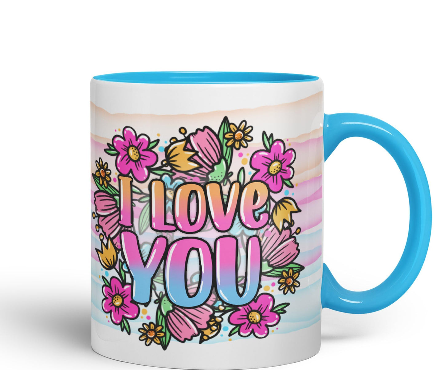 Vixar I Love You Flowers Coloured Ceramic Mug Cup Gift 330ml 11oz Work Office Tea Coffee Valentines