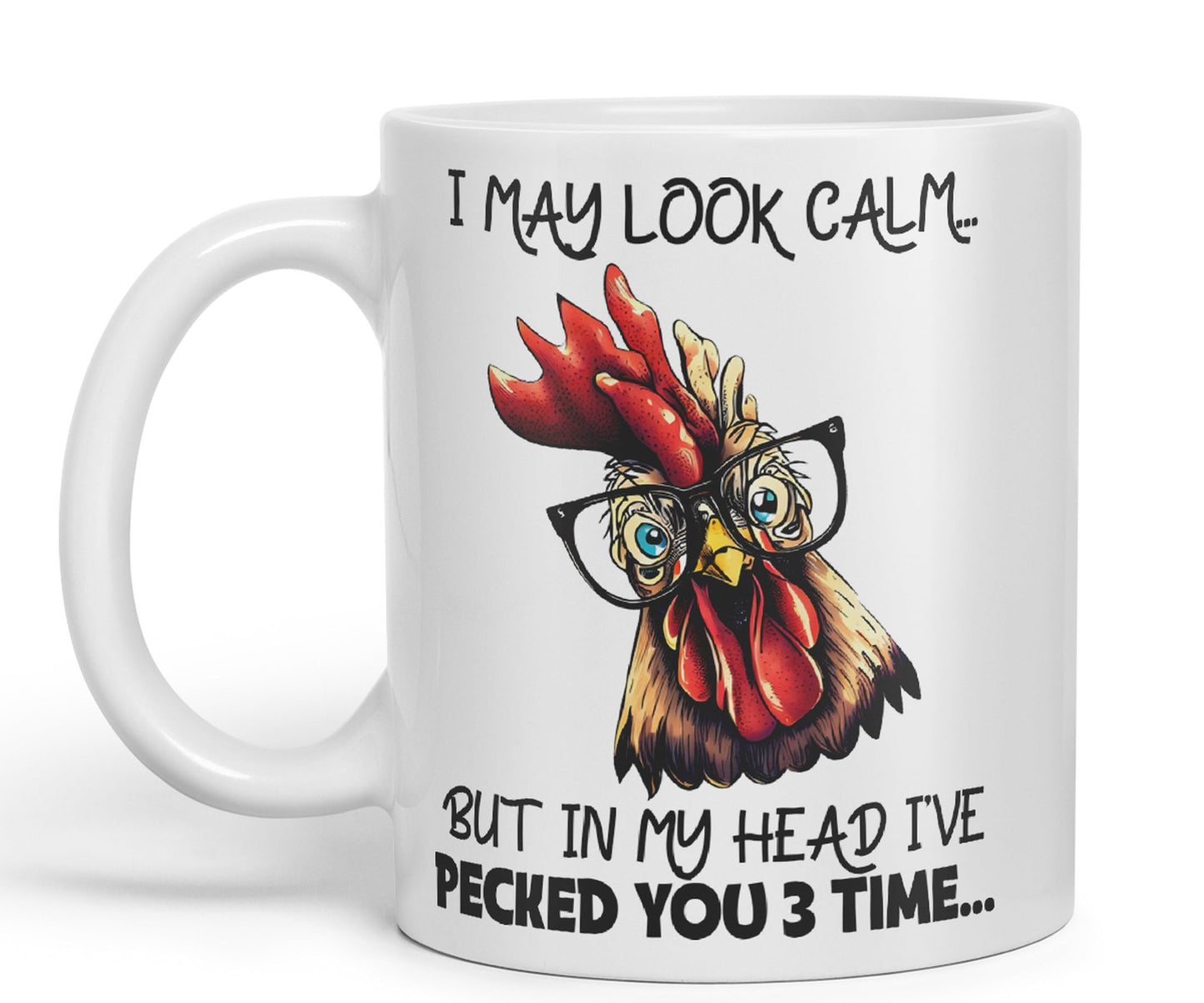 Vixar I May Look Calm.. Chickens Sarcastic Joke Ceramic Coloured Mug Cup for Tea Coffee Hot Brew 330ml 11oz