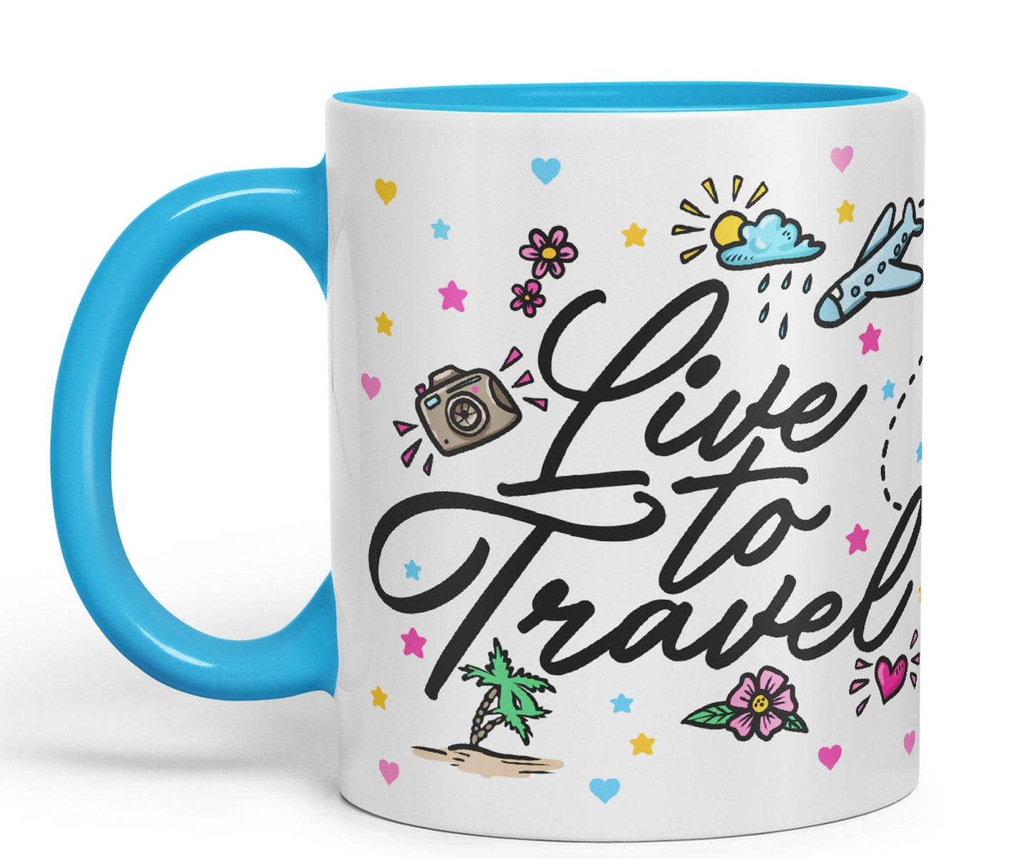 Vixar I Love Travel Live to Travel Coloured Ceramic Mug Cup Gift 330ml 11oz Work Office Tea Coffee Gift Traveler
