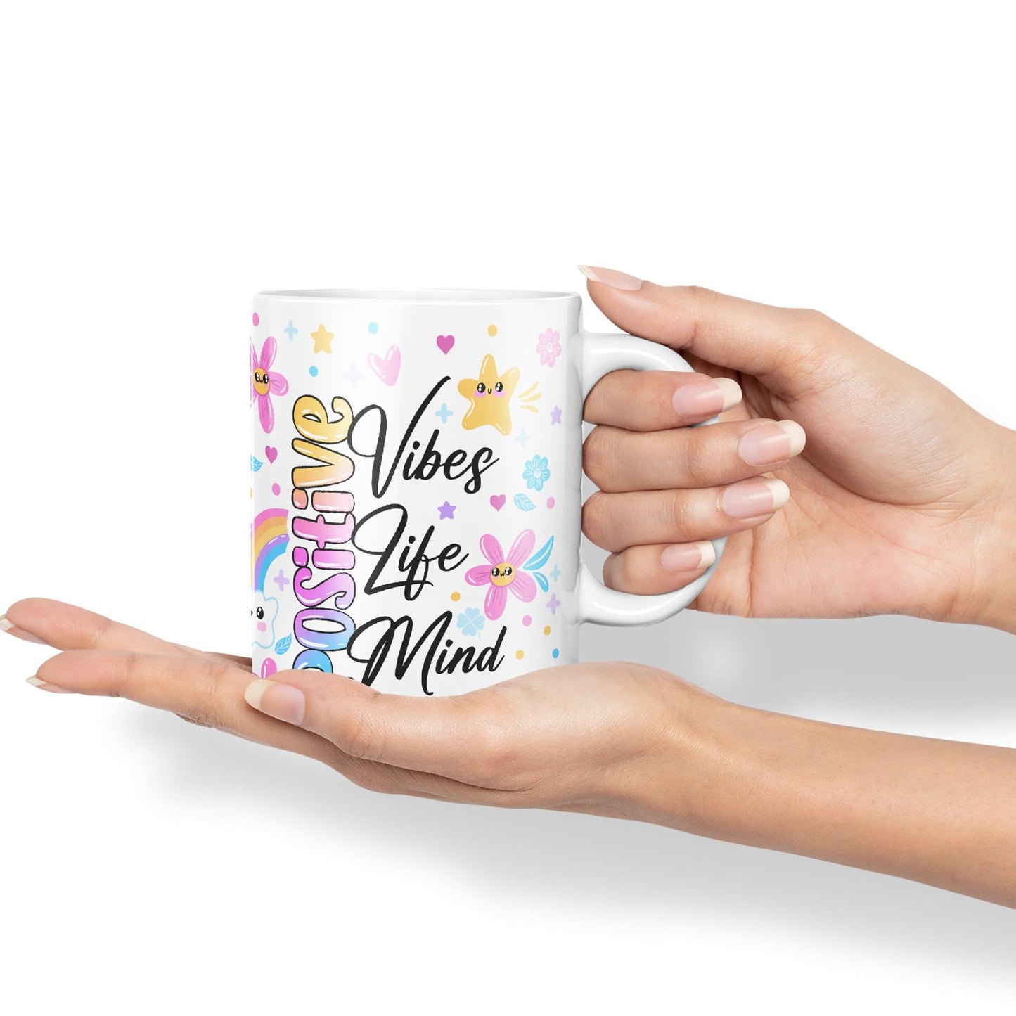 Positive Vibes Life Mind Presents Coloured Ceramic Mug Cup Gift 330ml 11oz Work Office Tea Coffee Gift