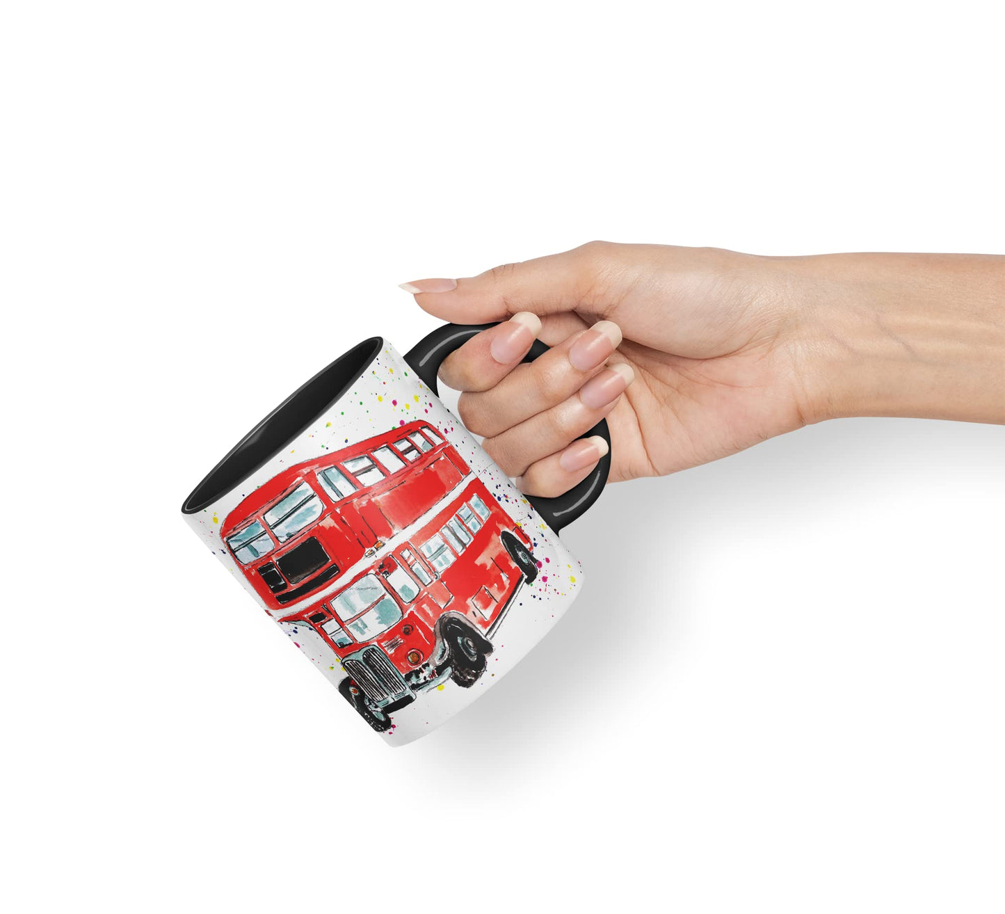 Vixar Bus Classic London Busses Red Watercolour Art Coloured Mug Cup Gift Birthday Work Office Tea Coffee