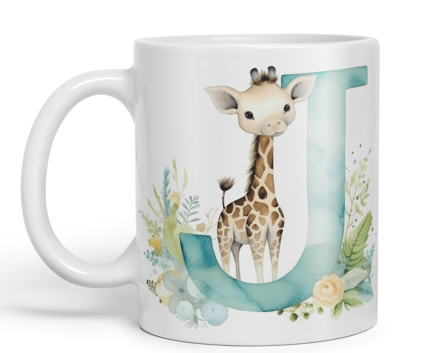 Letter J mug, Animals Alphabet Letter J Monogram animal for kids Ceramic Coloured Mug Cup for Tea Coffee Hot brew 330ml 11Oz Gift