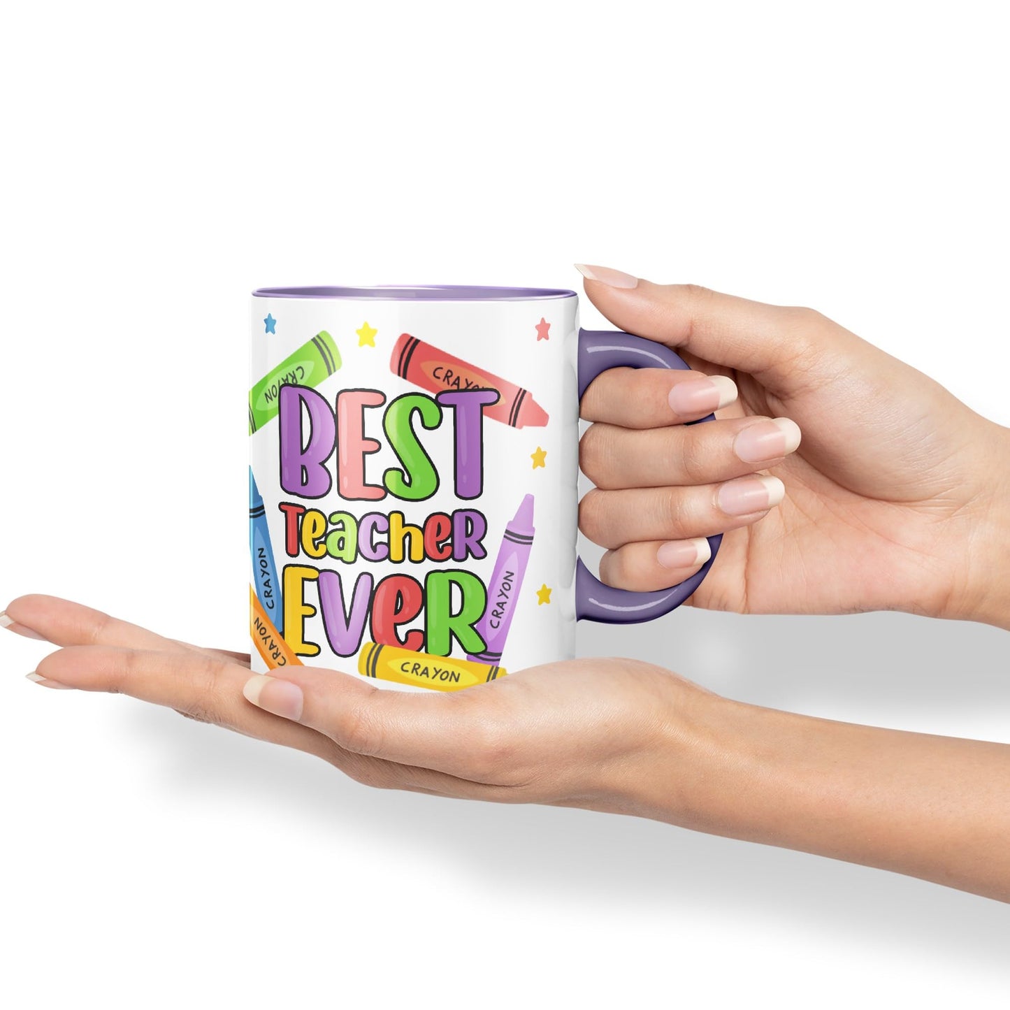 Vixar Best Teacher Ever Crayons, Ceramic 330 ml 11oz Coloured Mug Cup, Teacher Gift from Kids, School Gift, end of Year for Coffee Tea (T5)