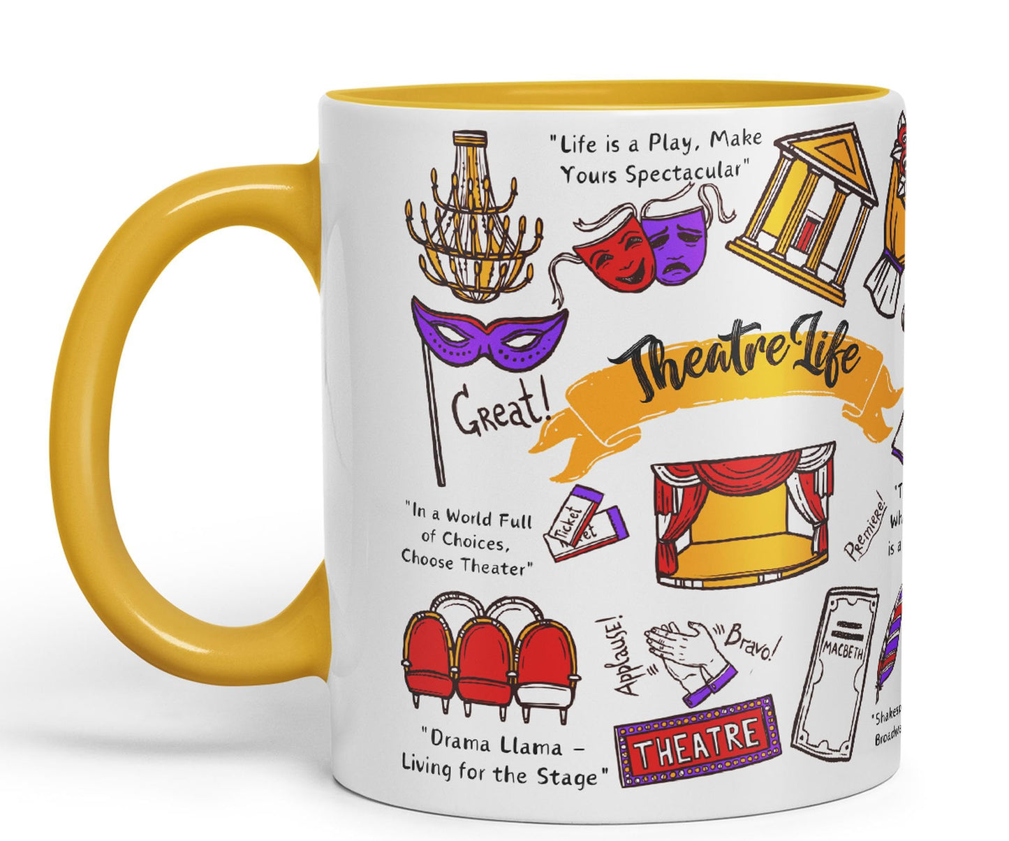 Thetre Life Theater Drama Llama Brodway Stage Joke sarkasm Sarcastic Ceramic Coloured Mug Cup for Tea Coffee Hot Brew 330ml 11Oz Gift
