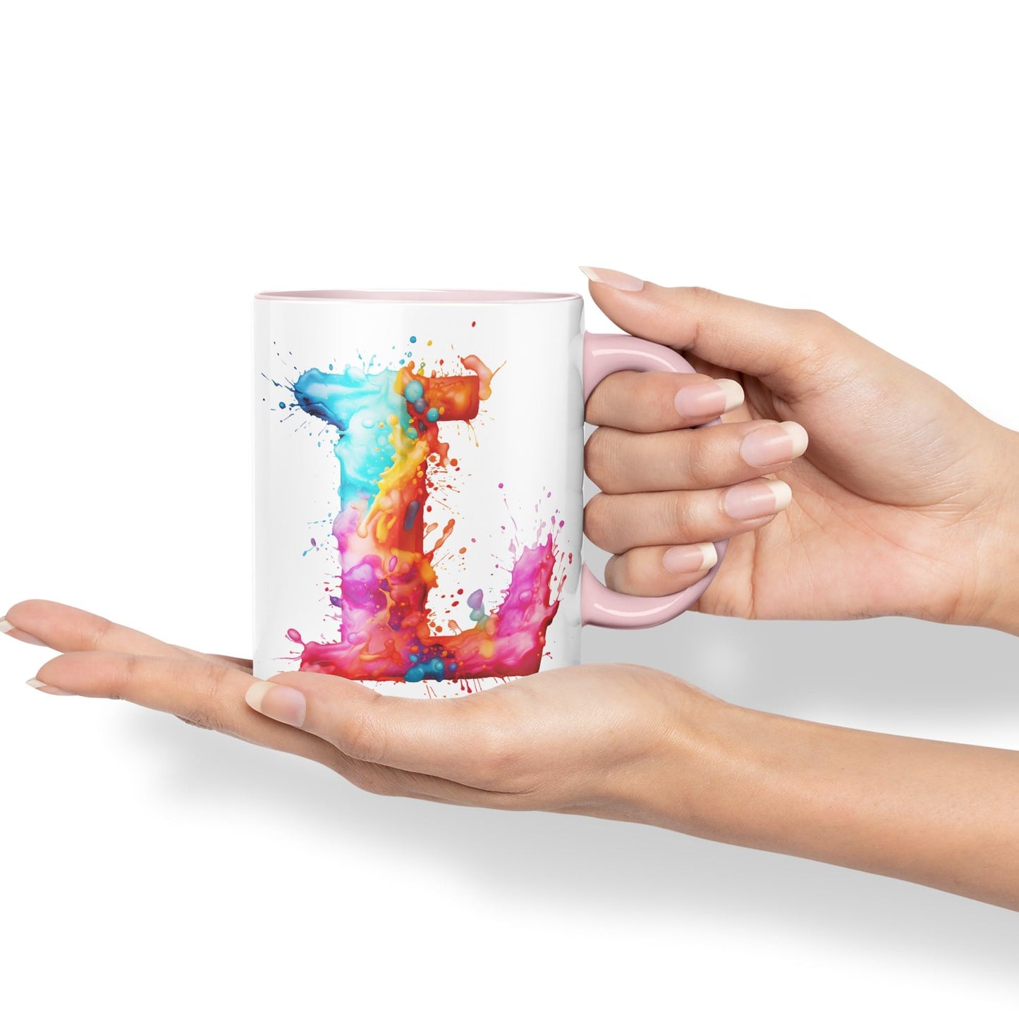 Letter L mug, Alphabet Letter L Monogram watercolour Ceramic Coloured Mug Cup for Tea Coffee Hot brew 330ml 11Oz Gift