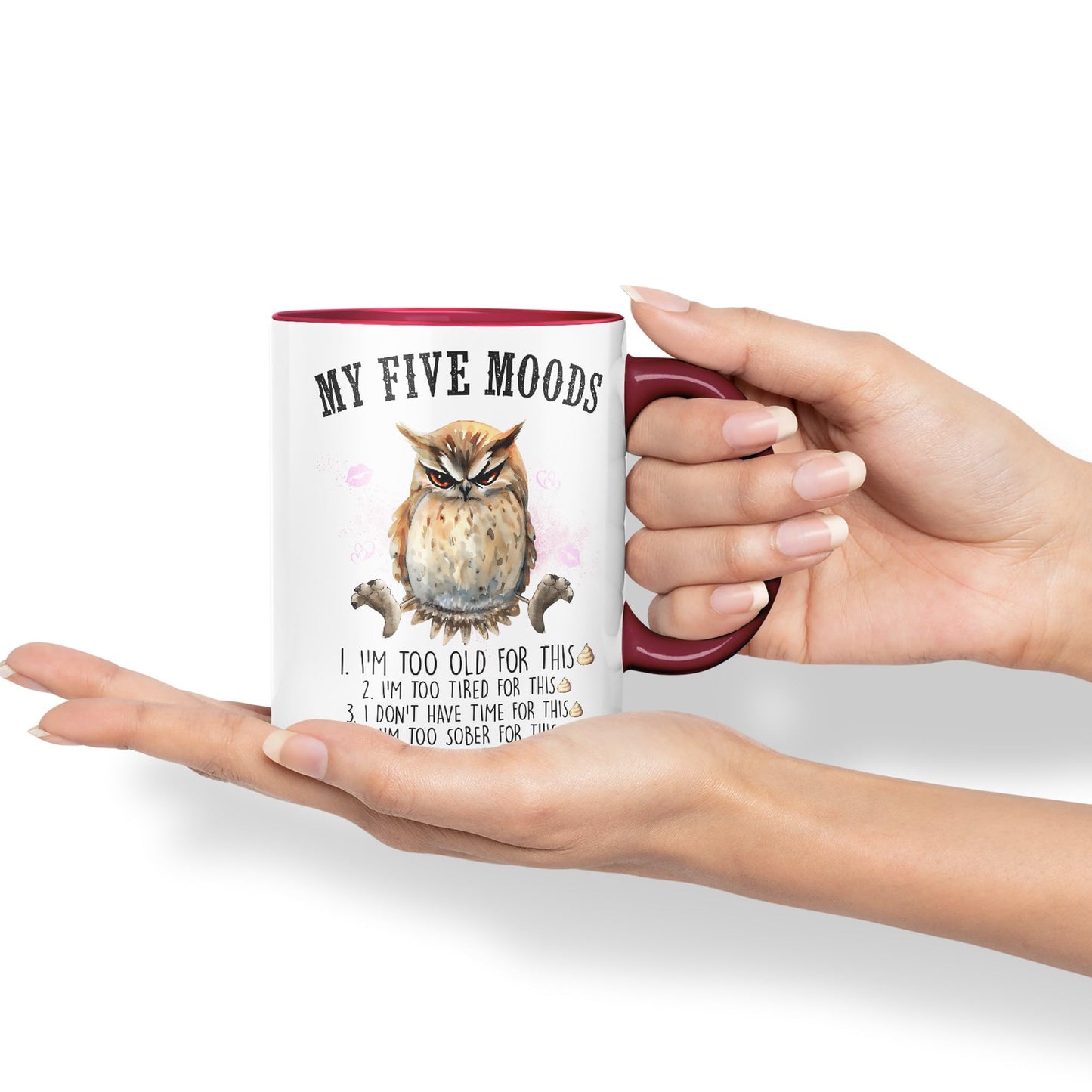 My Five Moods owl Sarcastic Joke Ceramic Coloured Mug Cup for Tea Coffee Hot Brew 330ml 11Oz