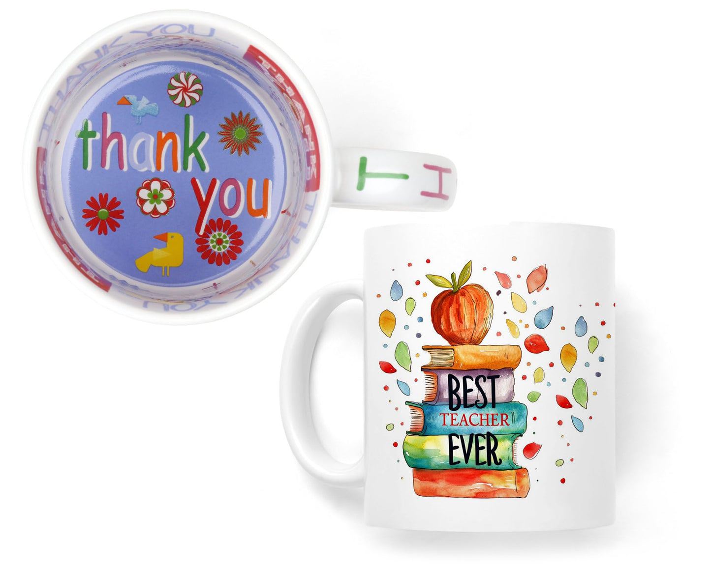 Vixar Best Teacher Mug Thank You, End of School Gift Ceramic Coloured Mug Cup for Tea Coffee Hot Brew 330ml 11Oz Gift Bta1