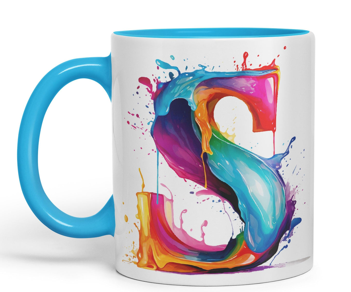 Letter S mug, Alphabet Letter S Monogram watercolour Ceramic Coloured Mug Cup for Tea Coffee Hot brew 330ml 11Oz Gift