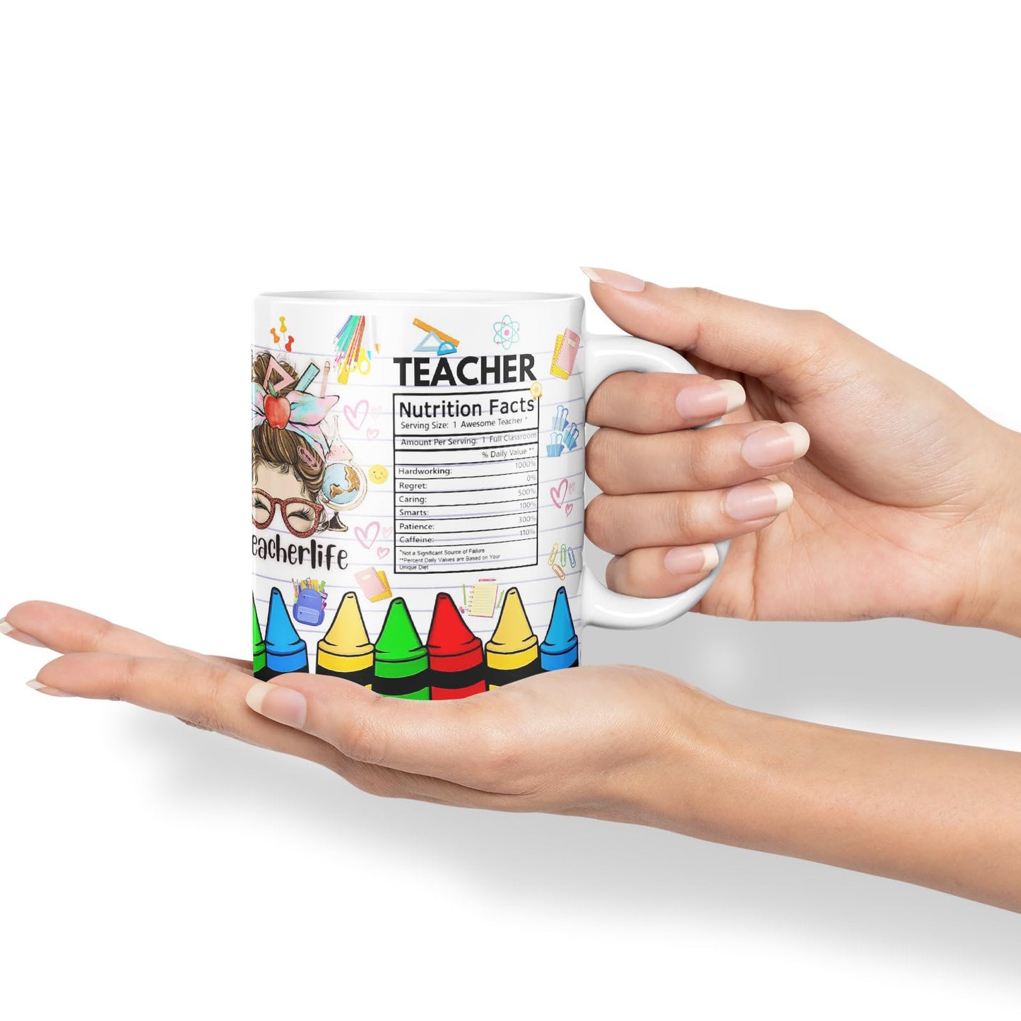 Vixar Teacher Nutrition Facts #teacherlife Mug Thank You, End of School Gift Ceramic Coloured Mug Cup for Tea Coffee Hot Brew 330ml 11Oz Gift TF1