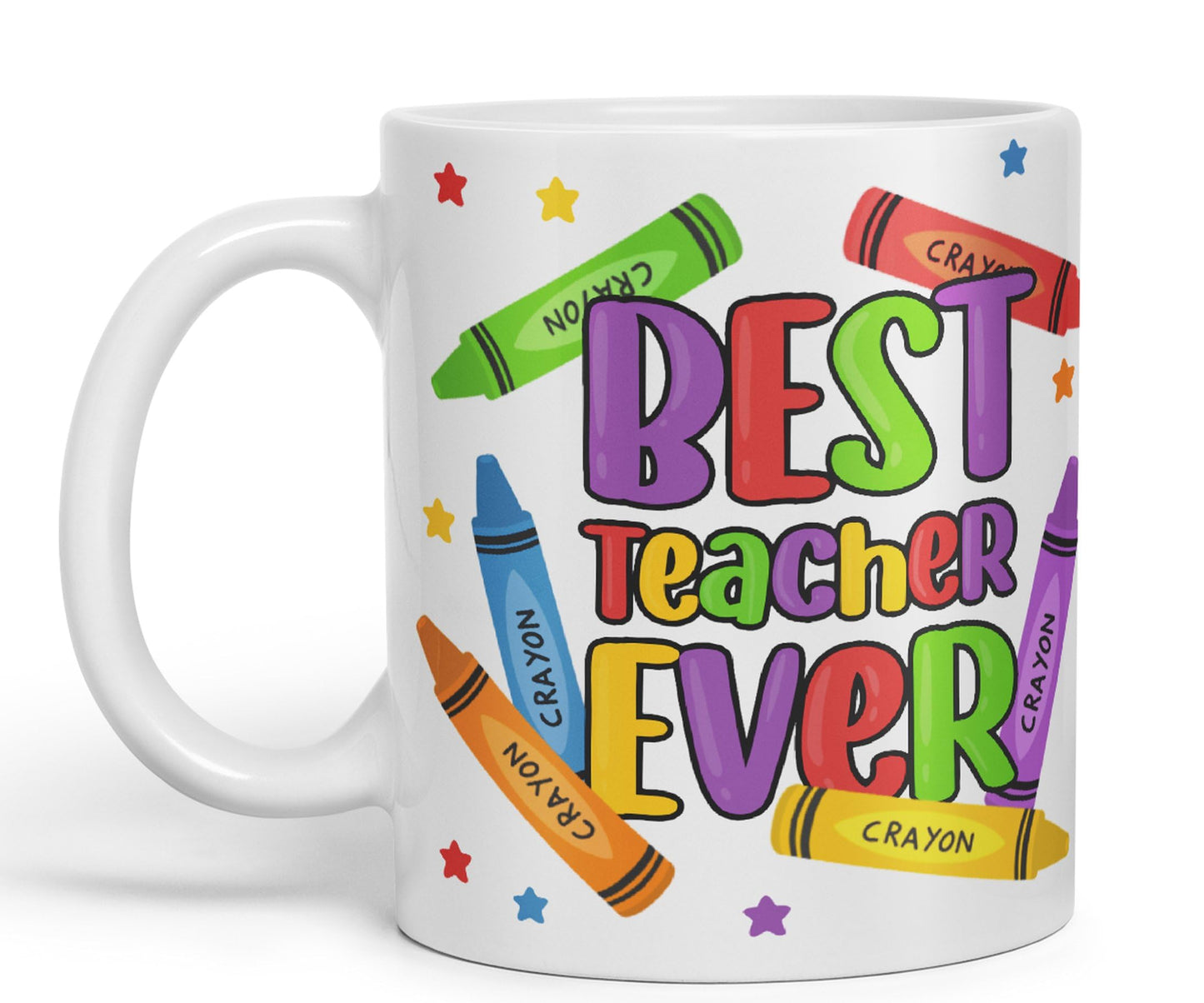 Vixar Best Teacher Ever Crayons, Ceramic 330 ml 11oz Coloured Mug Cup, Teacher Gift from Kids, School Gift, end of Year for Coffee Tea (T5)