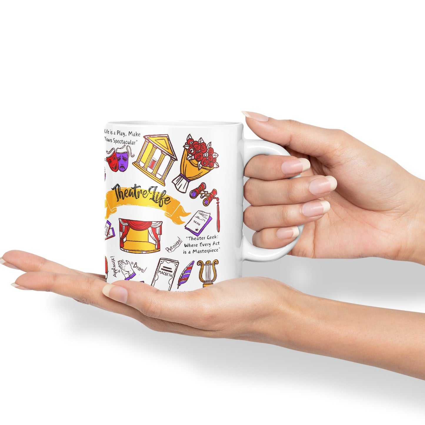Thetre Life Theater Drama Llama Brodway Stage Joke sarkasm Sarcastic Ceramic Coloured Mug Cup for Tea Coffee Hot Brew 330ml 11Oz Gift