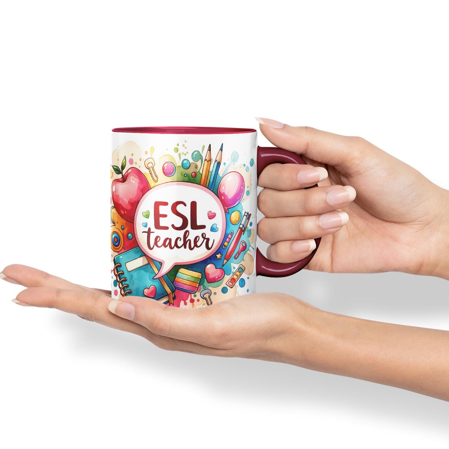 Vixar ESL Teacher Mug Thank You, End of School Gift Ceramic Coloured Mug Cup for Tea Coffee Hot Brew 330ml 11Oz Gift