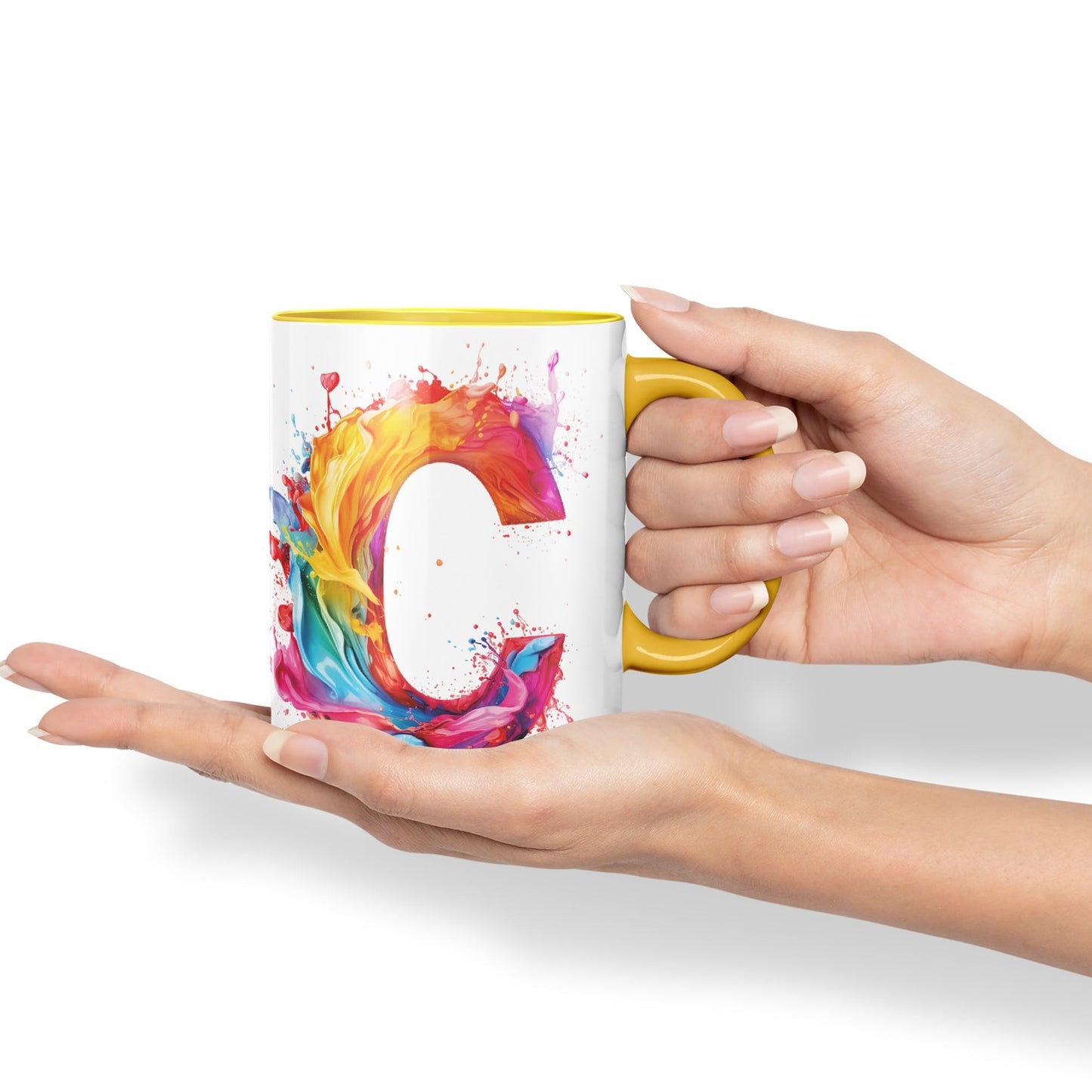 Letter C mug, Alphabet Letter C Monogram watercolour Ceramic Coloured Mug Cup for Tea Coffee Hot brew 330ml 11Oz Gift