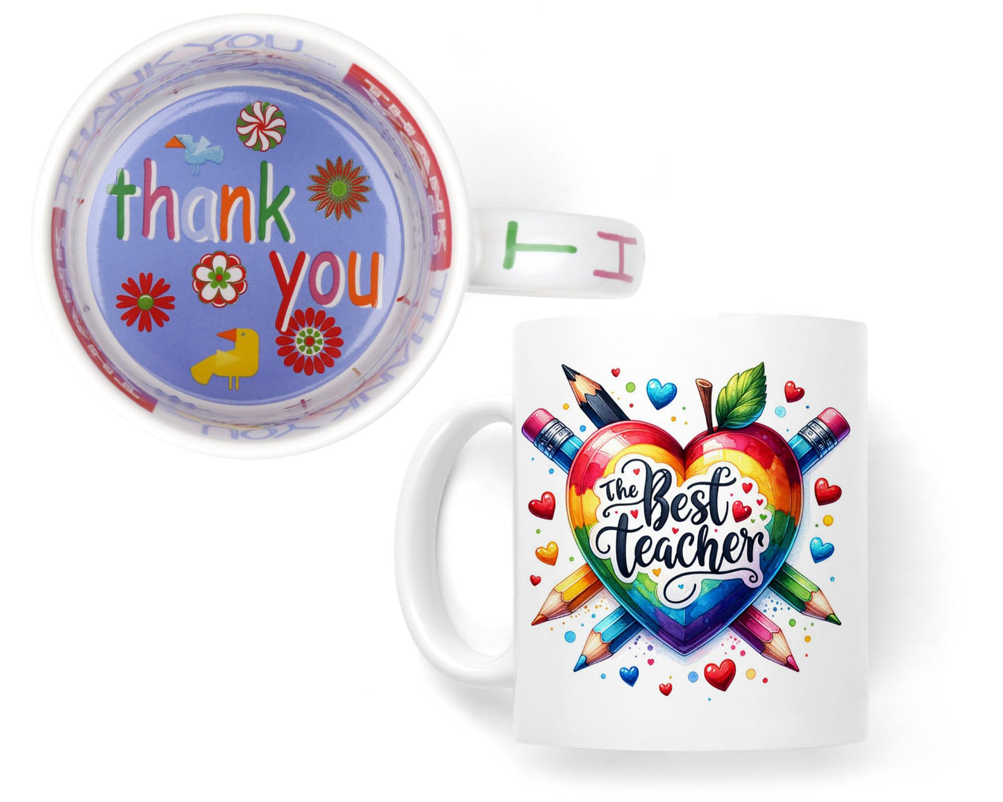 Vixar Best Teacher Mug Thank You, End of School Gift Ceramic Coloured Mug Cup for Tea Coffee Hot Brew 330ml 11Oz Gift BT2