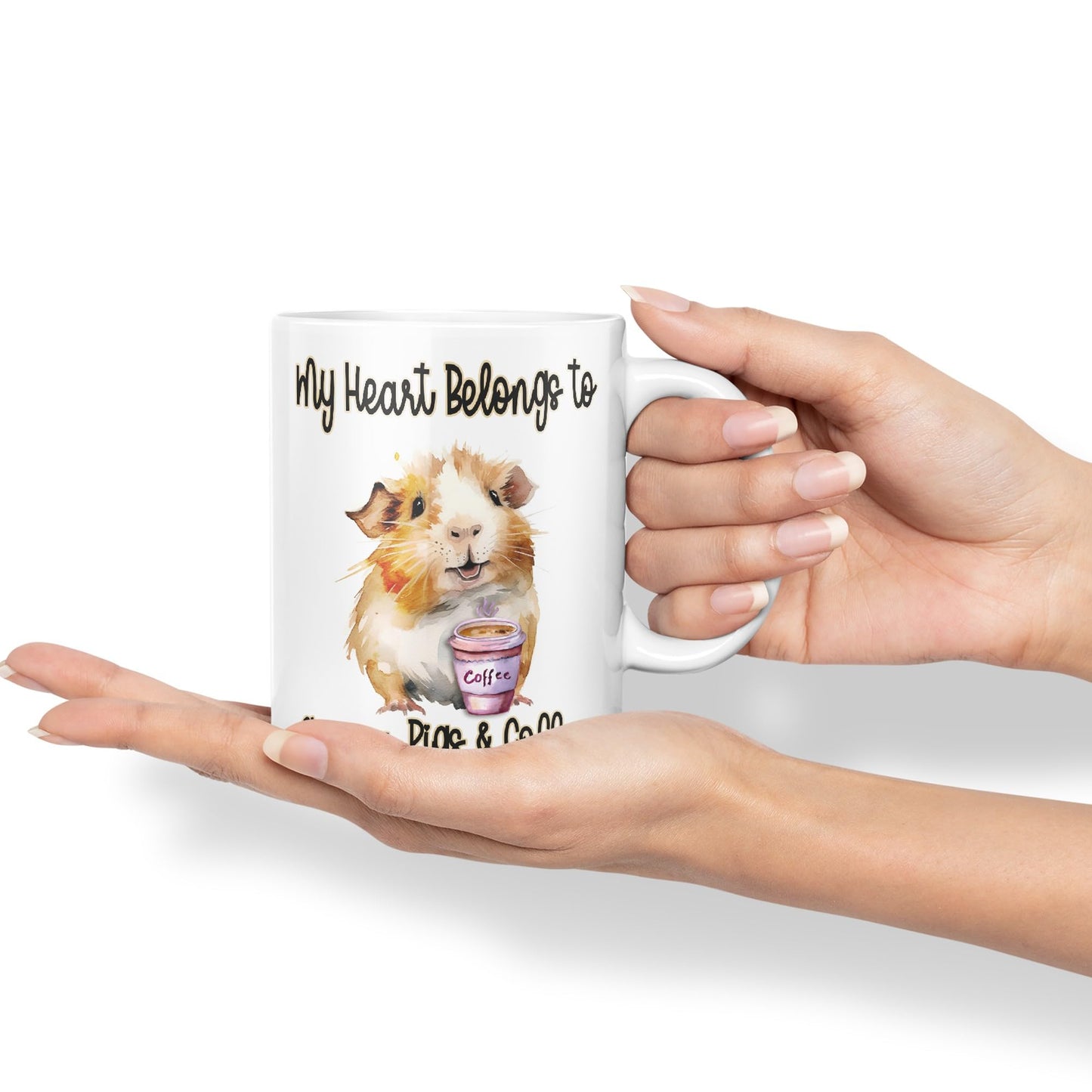 My Heart Belongs to Guine Pig & Coffee, Joke sarkasm Sarcastic Ceramic Coloured Mug Cup for Tea Coffee Hot Brew 330ml 11Oz Gift