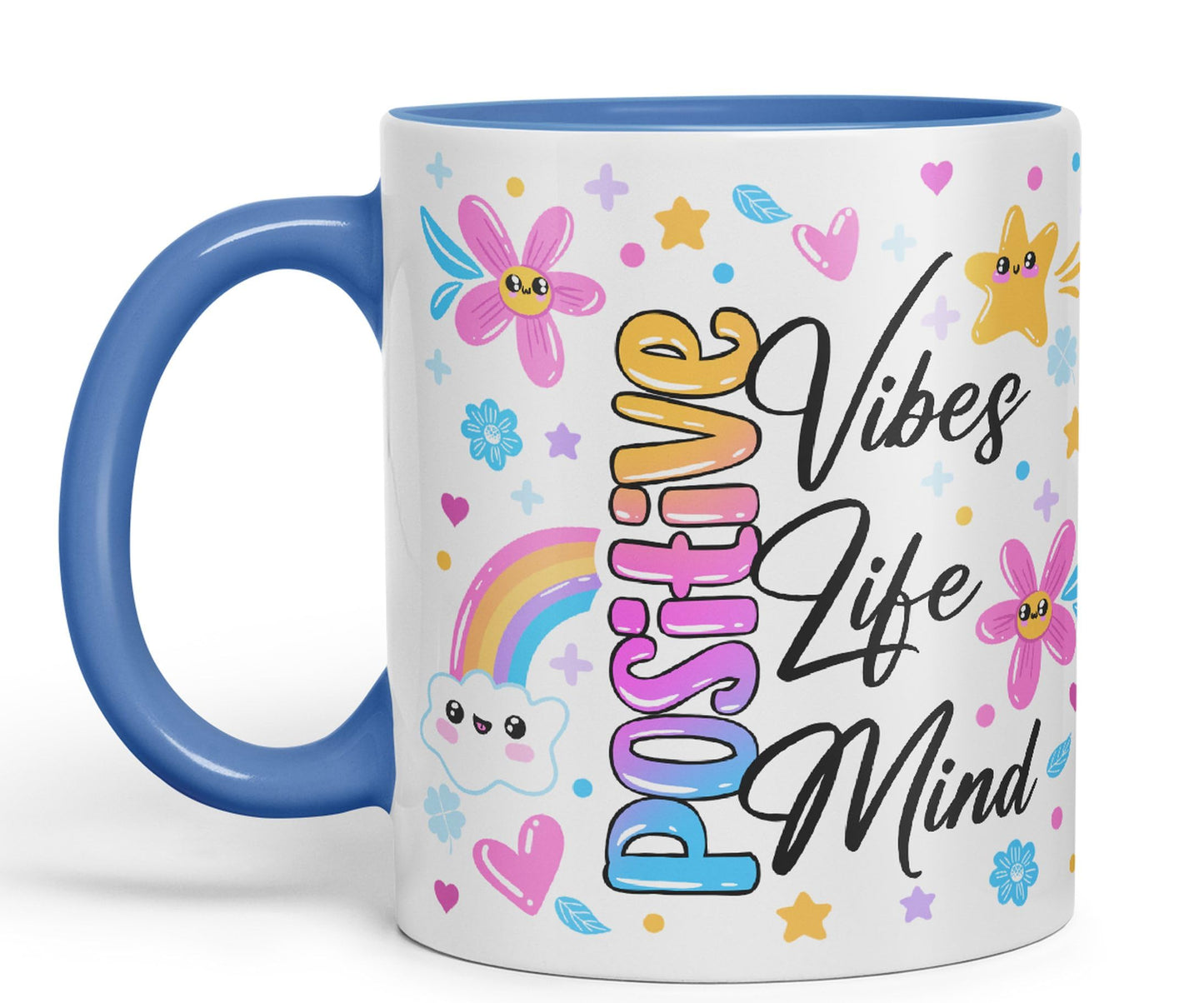 Positive Vibes Life Mind Presents Coloured Ceramic Mug Cup Gift 330ml 11oz Work Office Tea Coffee Gift