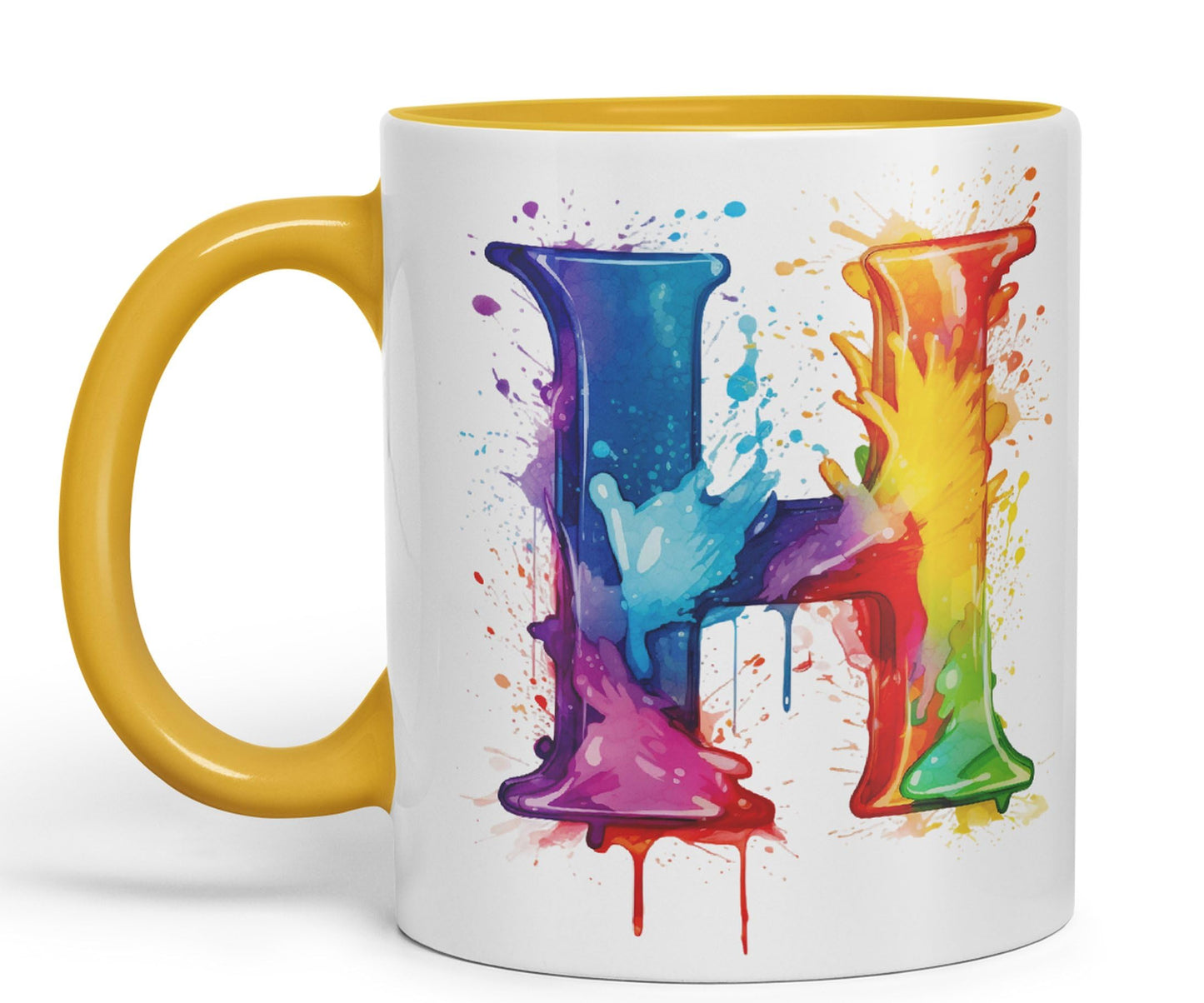 Letter H mug, Alphabet Letter H Monogram watercolour Ceramic Coloured Mug Cup for Tea Coffee Hot brew 330ml 11Oz Gift