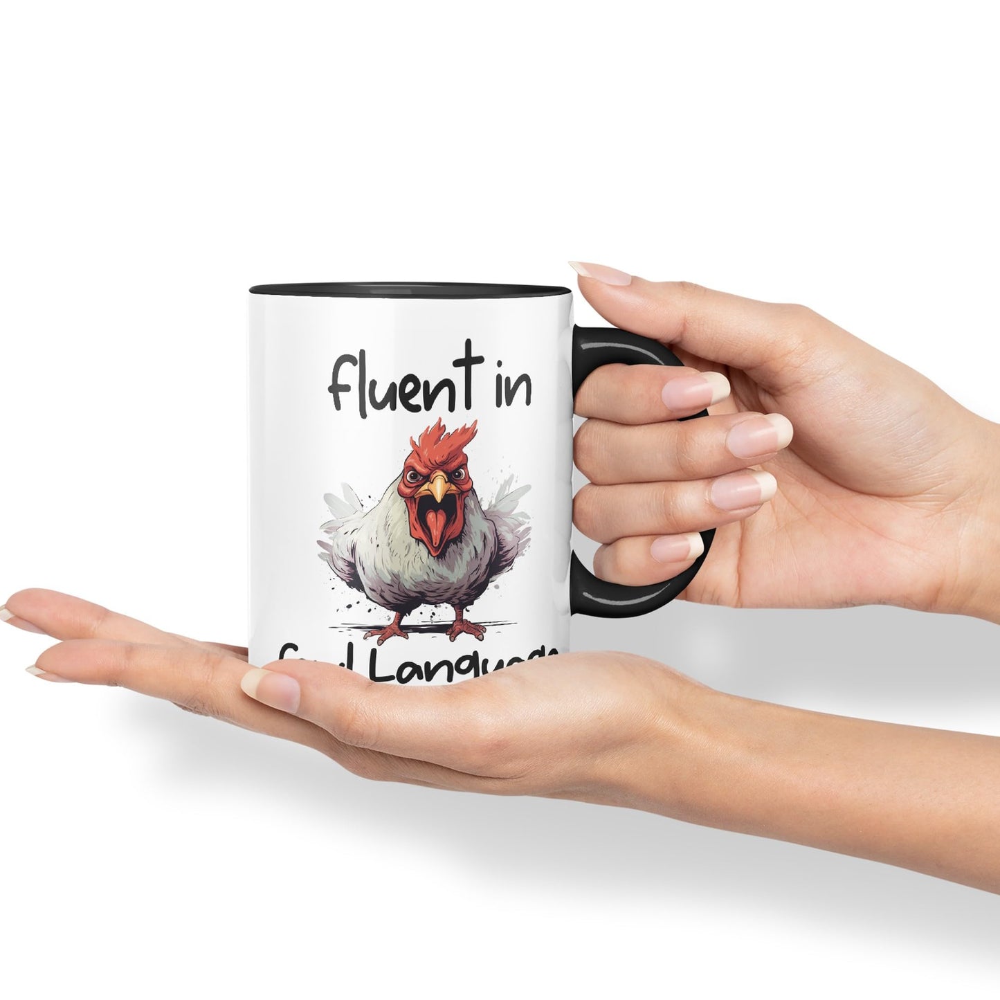 Fluent in Fowl Language Rooster cockerel Joke sarkasm Sarcastic Ceramic Coloured Mug Cup for Tea Coffee Hot Brew 330ml 11Oz Gift