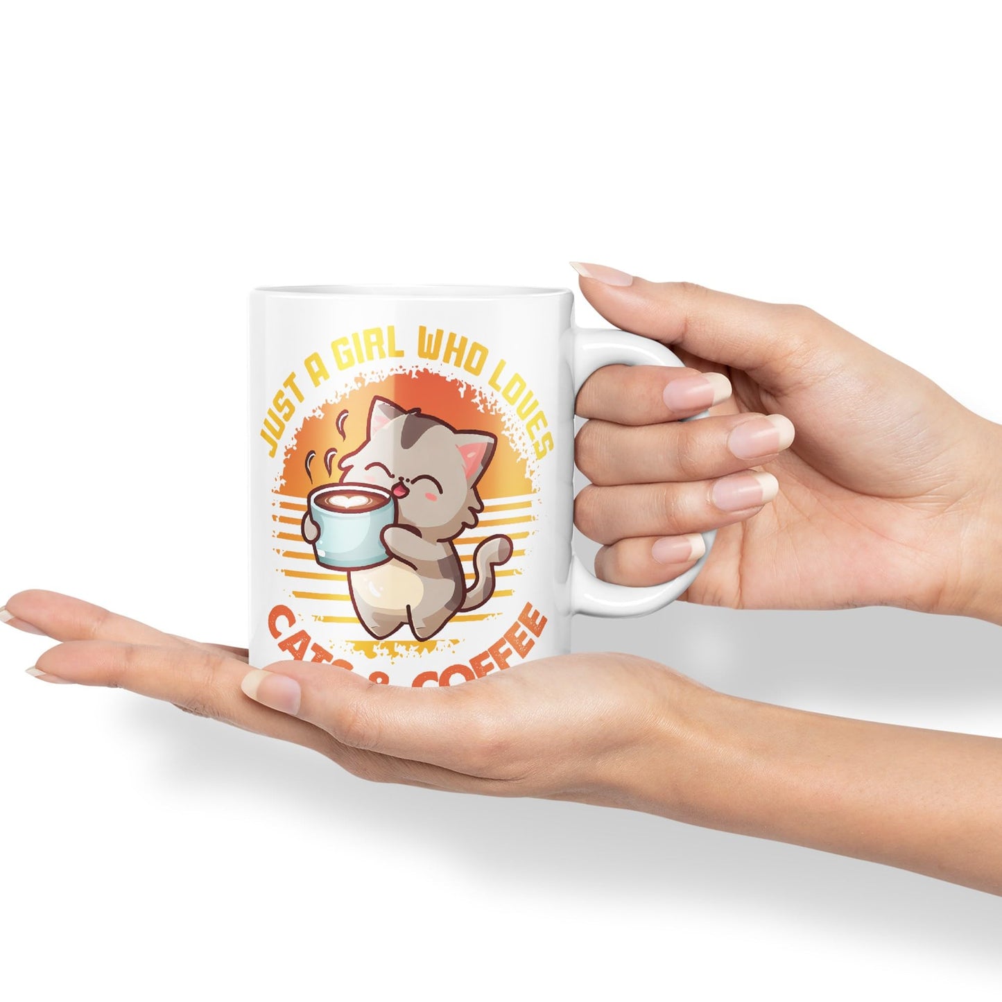 Just a Girl Who Loves Cats & Coffee, cat Sarcastic Joke Ceramic Coloured Mug Cup for Tea Coffee Hot Brew 330ml 11Oz