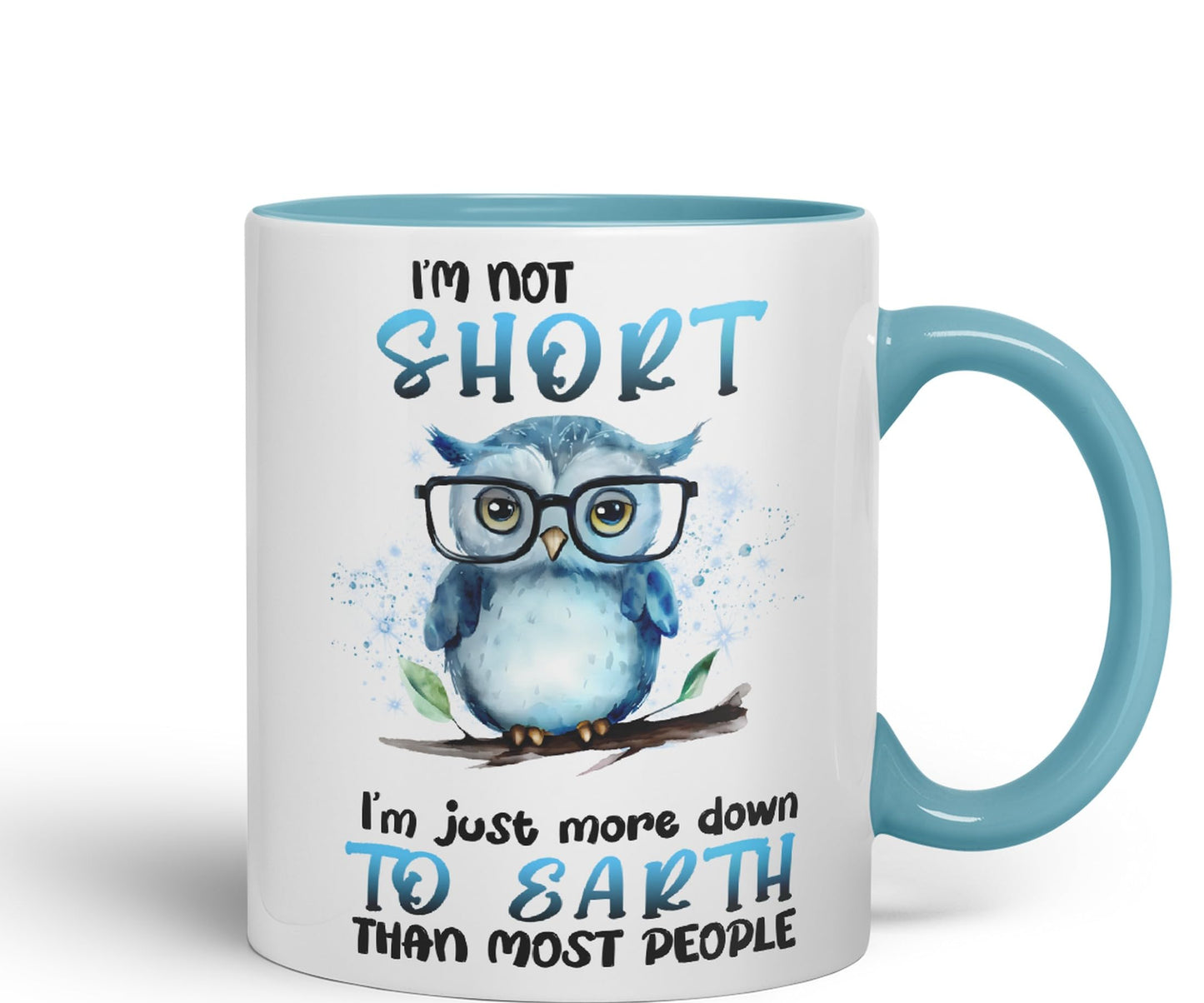 Vixar I'm Not Short, I'm just More Down to Earth Than Most People, owl Sarcastic Joke Ceramic Coloured Mug Cup for Tea Coffee Hot Brew 330ml 11Oz