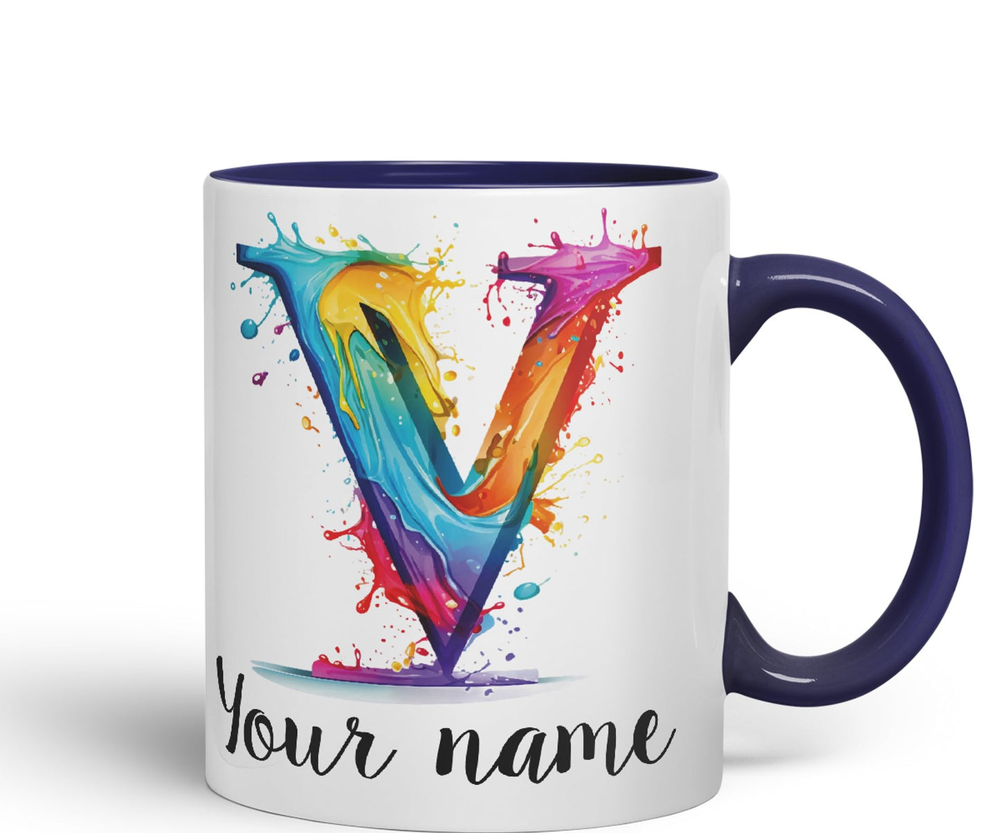Personalised Letter V mug, Alphabet cusomized custom Letter V Monogram watercolour Ceramic Coloured Mug Cup for Tea Coffee Hot brew 330ml 11Oz Gift