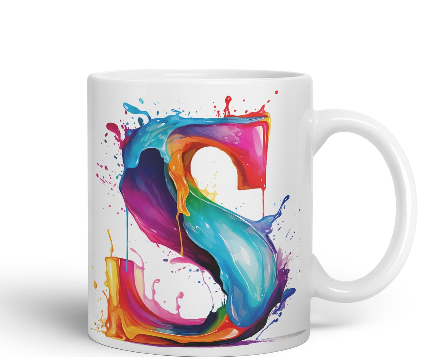 Letter S mug, Alphabet Letter S Monogram watercolour Ceramic Coloured Mug Cup for Tea Coffee Hot brew 330ml 11Oz Gift