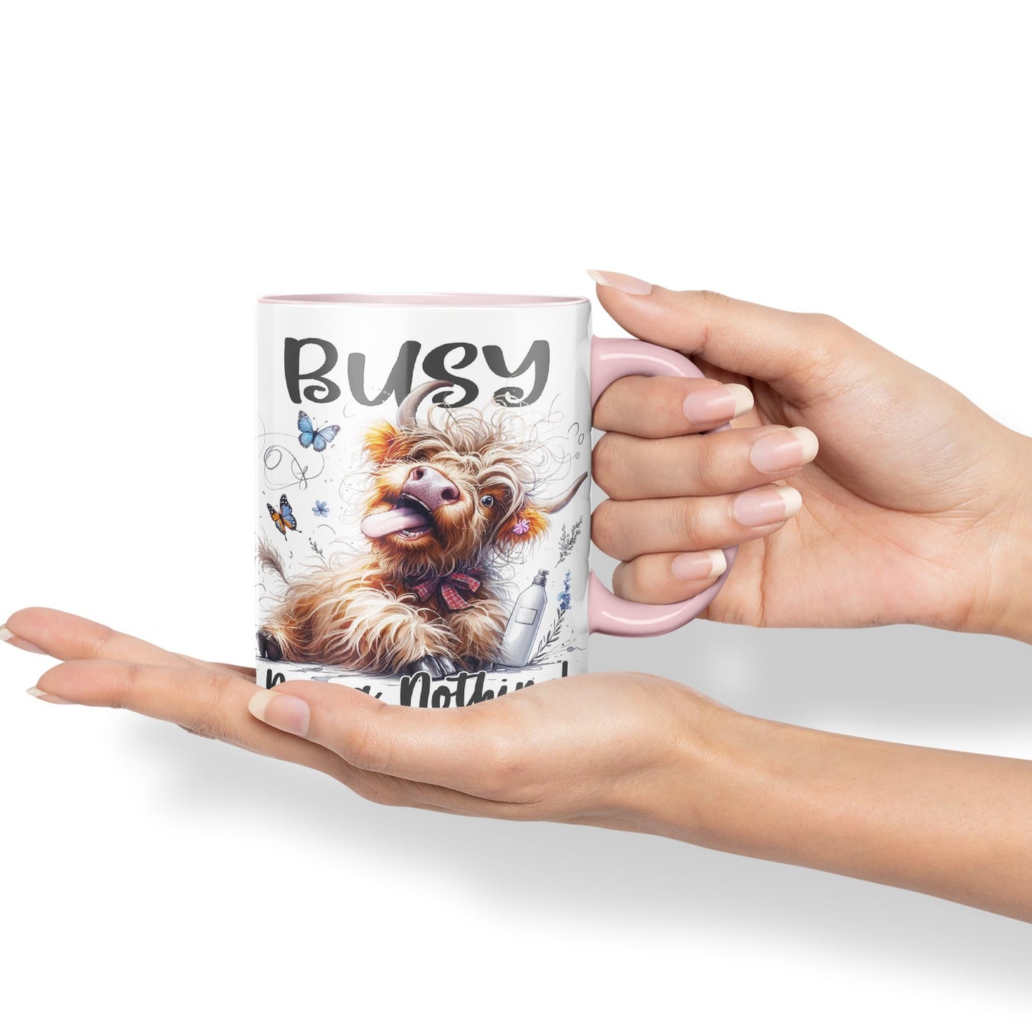 Busy Doing Nothing Scottish Highland Cow Joke sarkasm Sarcastic Ceramic Coloured Mug Cup for Tea Coffee Hot Brew 330ml 11Oz Gift