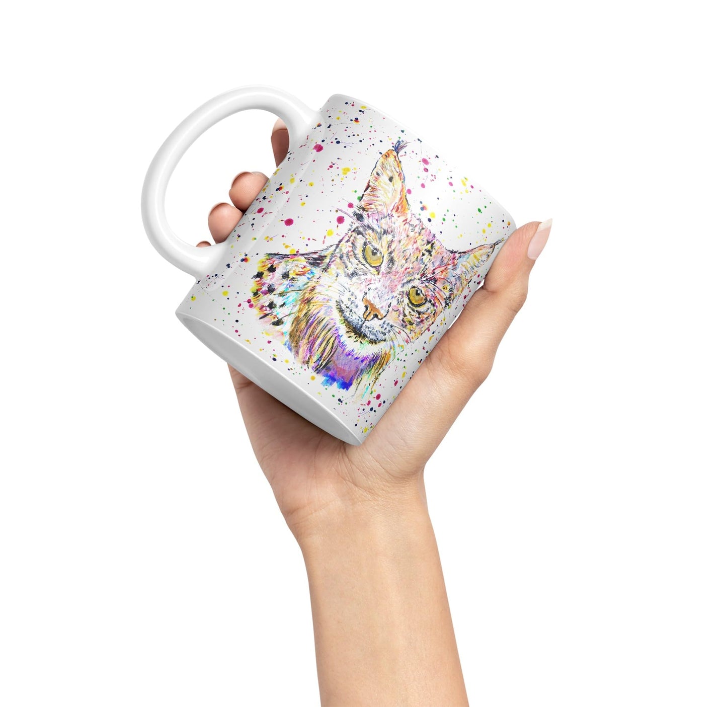 Vixar Lynx Cat Animal Watercolour Art Coloured 330 ml Mug Cup Gift Birthday Work Office Tea Coffee