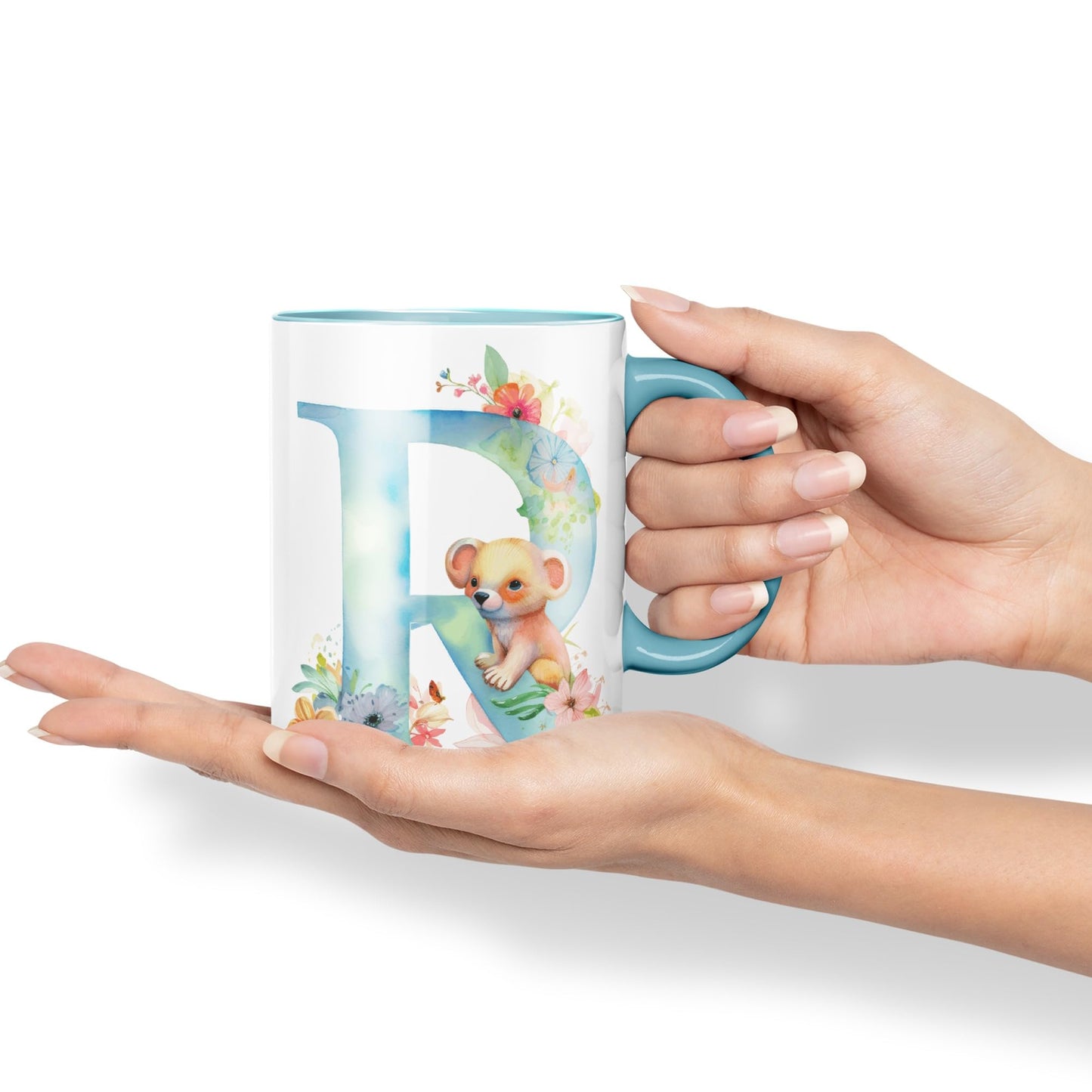 Letter R mug, Animals Alphabet Letter R Monogram animal for kids Ceramic Coloured Mug Cup for Tea Coffee Hot brew 330ml 11Oz Gift