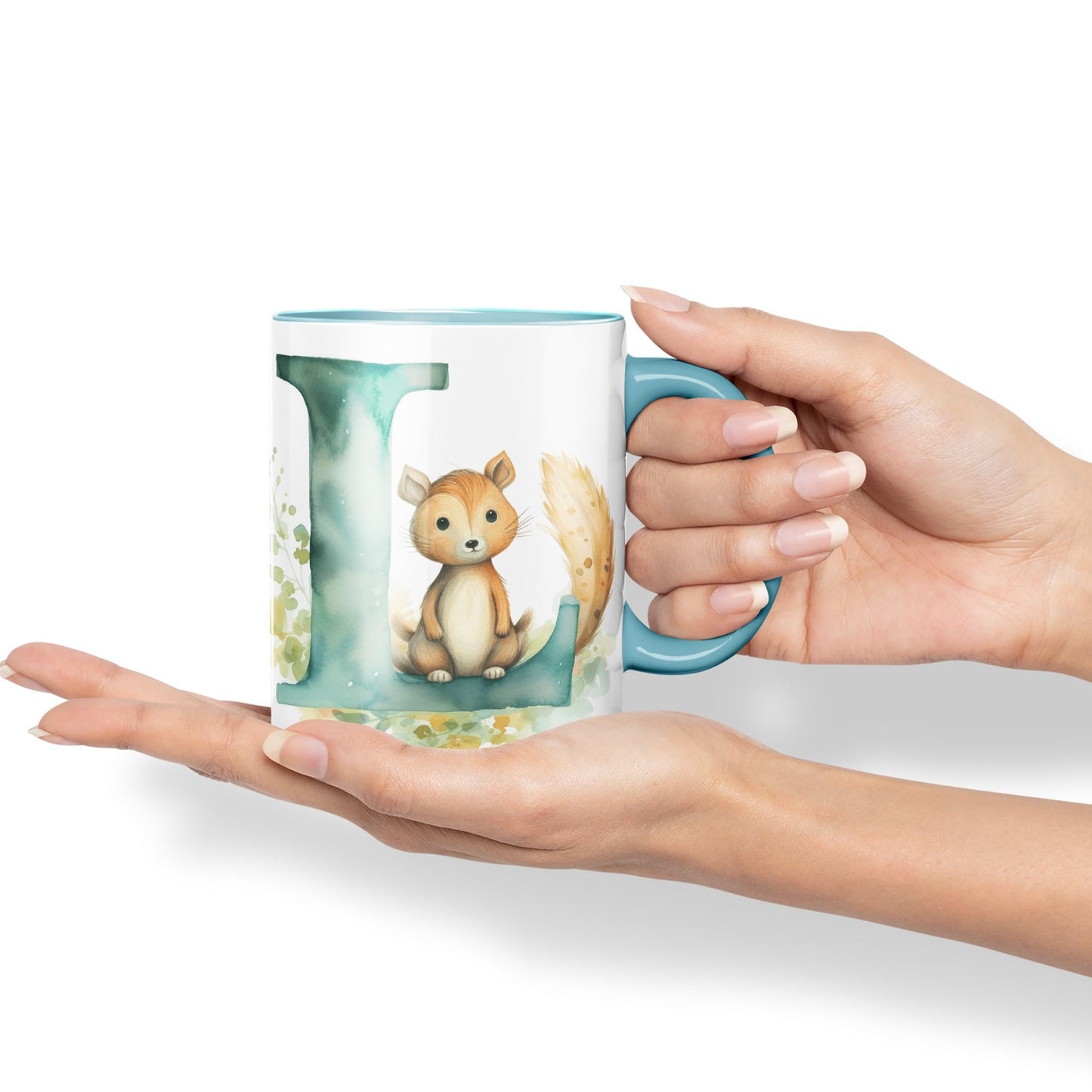 Letter L mug, Animals Alphabet Letter L Monogram animal for kids Ceramic Coloured Mug Cup for Tea Coffee Hot brew 330ml 11Oz Gift