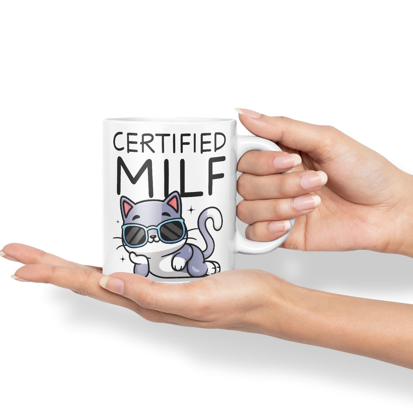 Certified Milf (Man I Love Feelines) Cats cat Gift Sarcastic Joke Ceramic Coloured Mug Cup for Tea Coffee Hot Brew 330ml 11Oz