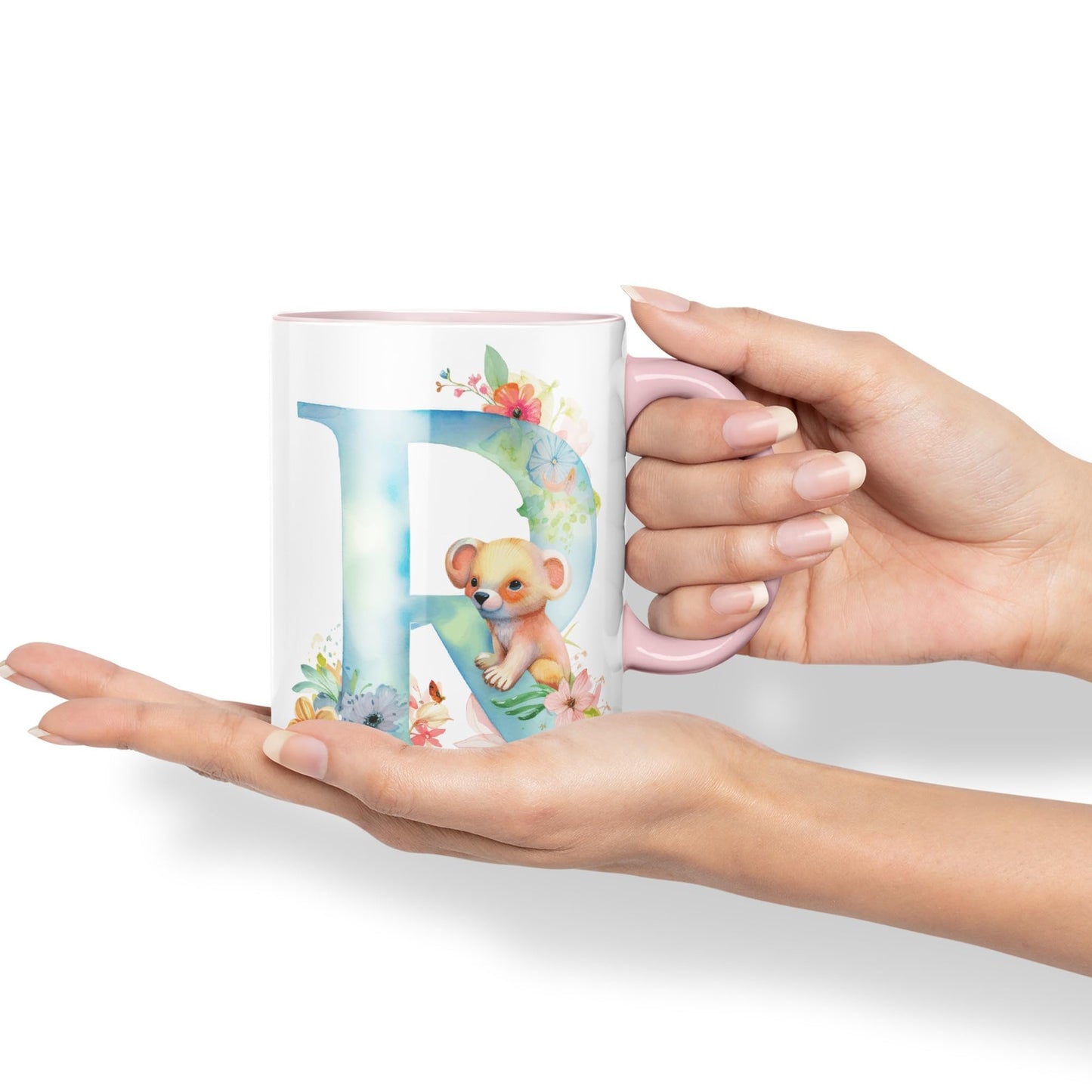 Letter R mug, Animals Alphabet Letter R Monogram animal for kids Ceramic Coloured Mug Cup for Tea Coffee Hot brew 330ml 11Oz Gift