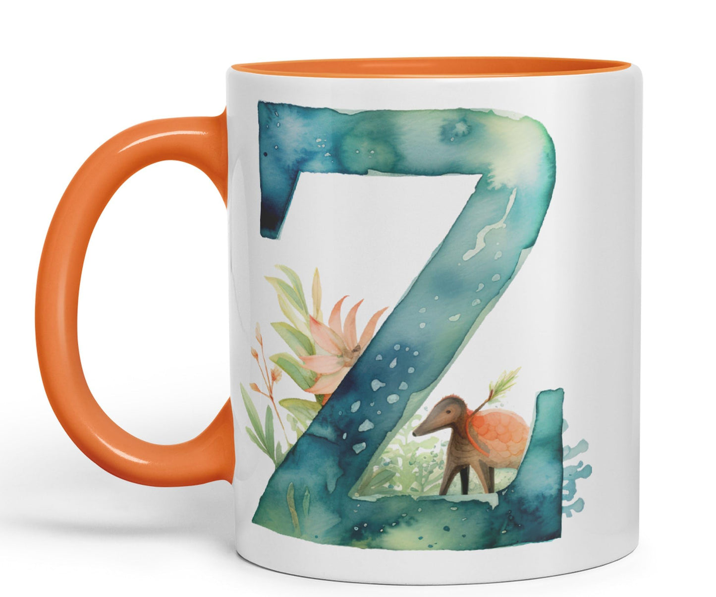 Letter Z mug, Animals Alphabet Letter Z Monogram animal for kids Ceramic Coloured Mug Cup for Tea Coffee Hot brew 330ml 11Oz Gift