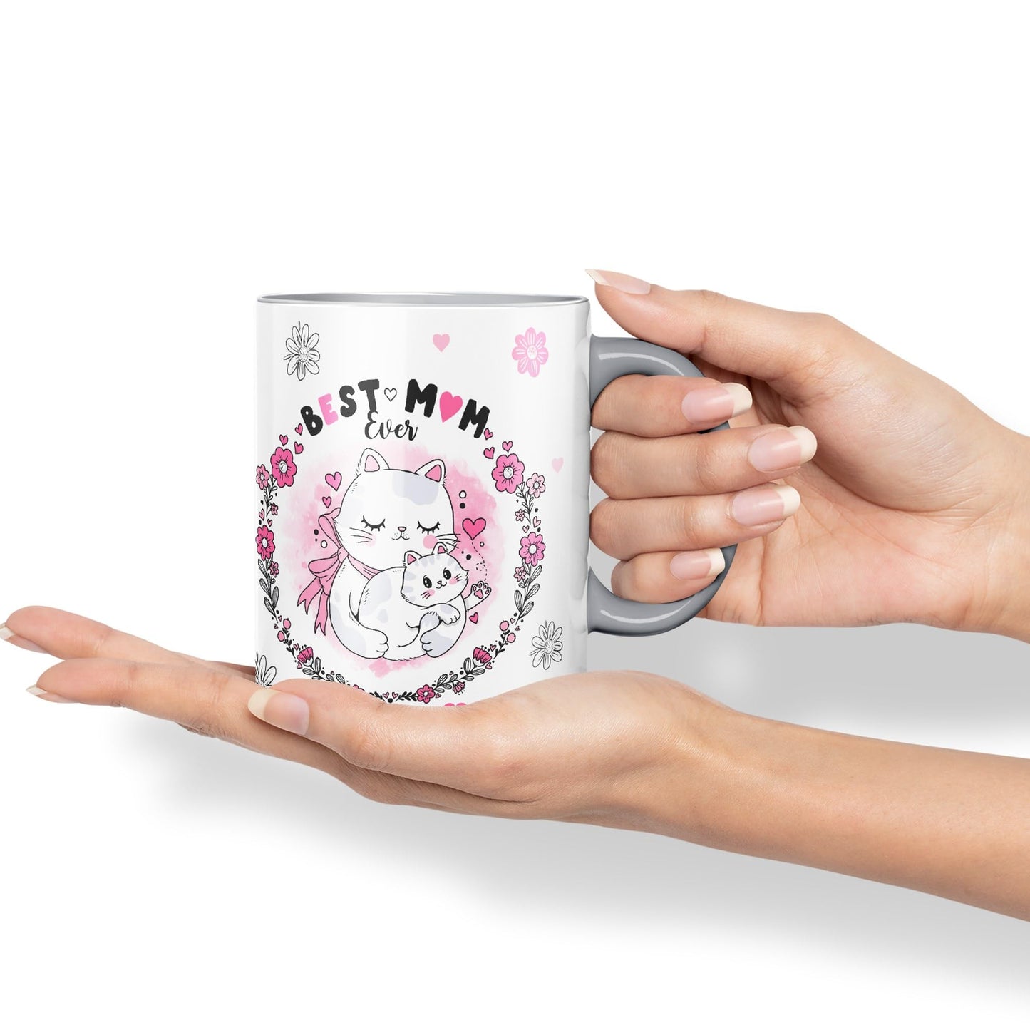 Vixar Best Mum Ever Cat with Kitten Ceramic Coloured Mug Cup Gift Tea Coffee Christmas Office Home