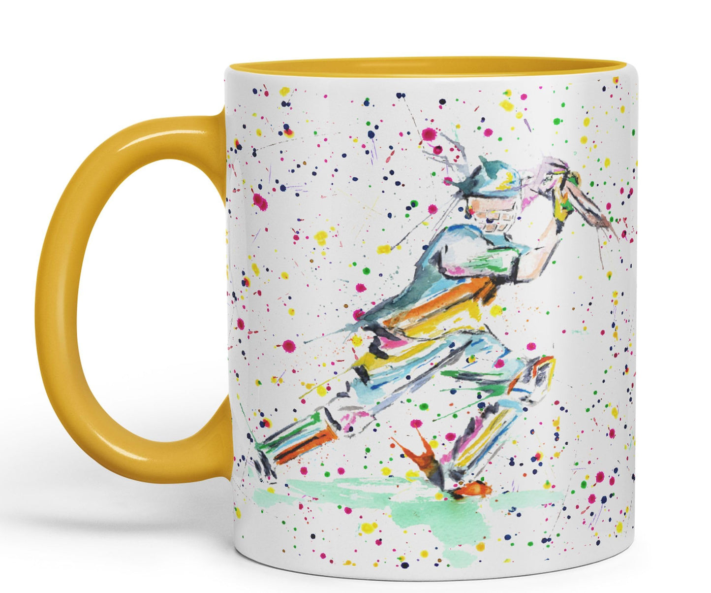 Cricket Sport Sportsmen Watercolour Ceramic Coloured Mug Cup for Tea Coffee Hot brew 330ml 11Oz Gift