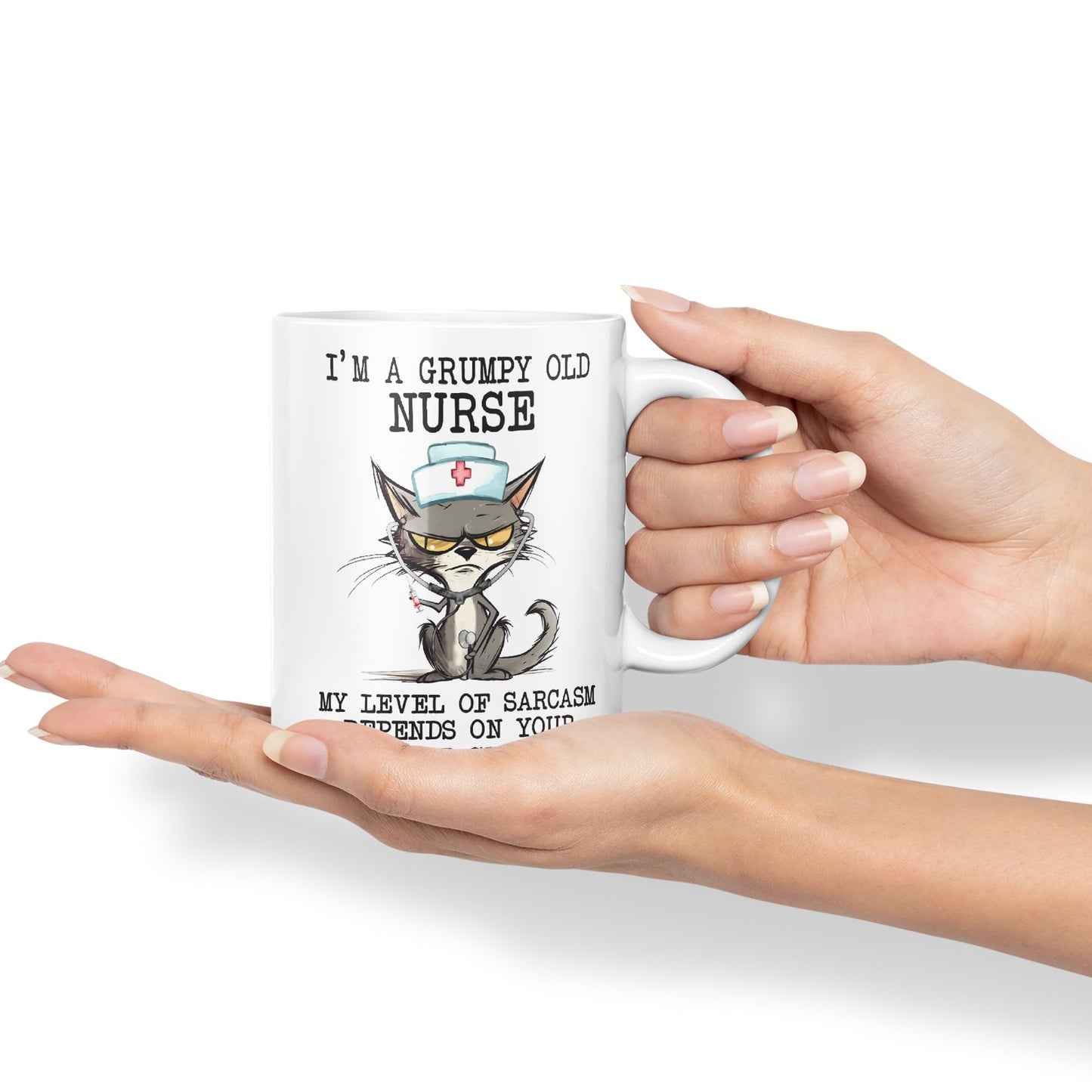 Vixar I'm A Grumpy Old Nurse My Level of Sarcasm Depends on Your Level of Stupidity Cats Sarcastic Joke Ceramic Coloured Mug Cup for Tea Coffee Hot Brew 330ml 11Oz