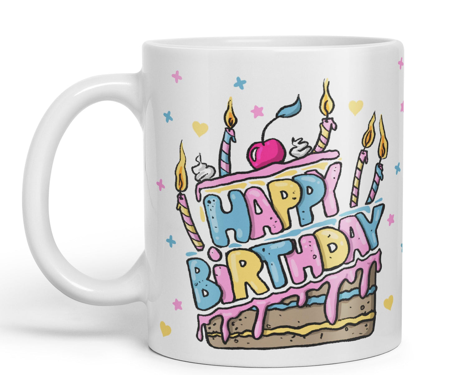 Vixar Happy Birthday Mug Cake Ceramic Coloured Mug Cup Gift Tea Coffee Christmas Office Home