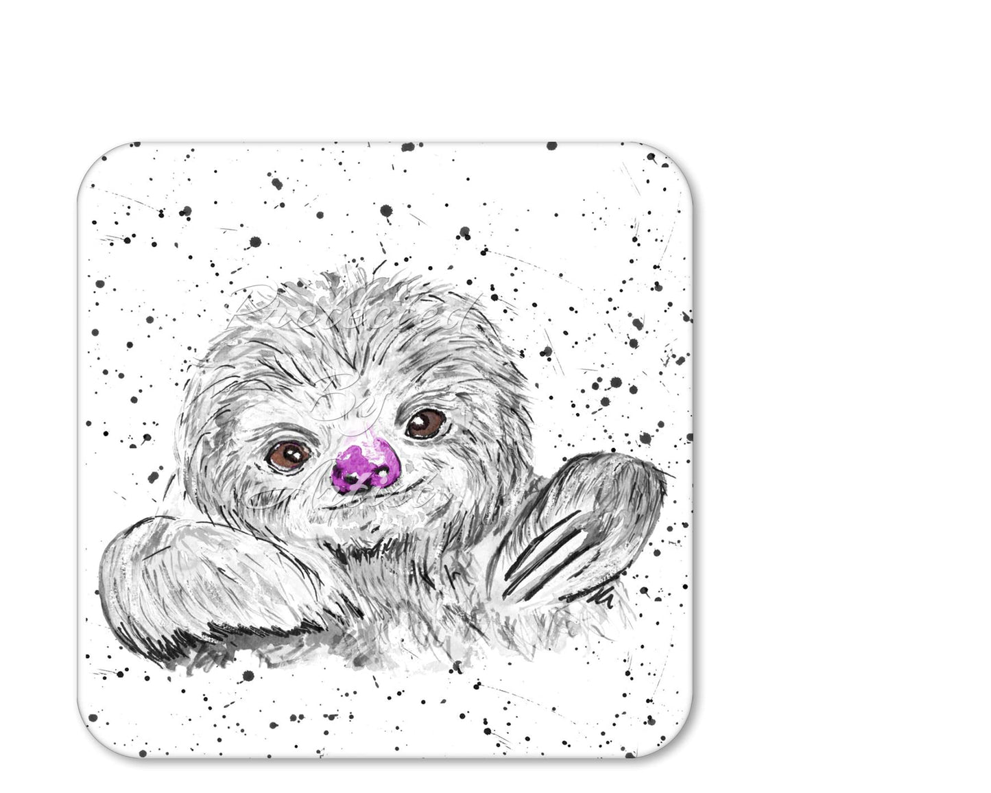 Coaster Sloth animal Black White Coasters Watercolour Art Gift Work Office Dining Tea coffee